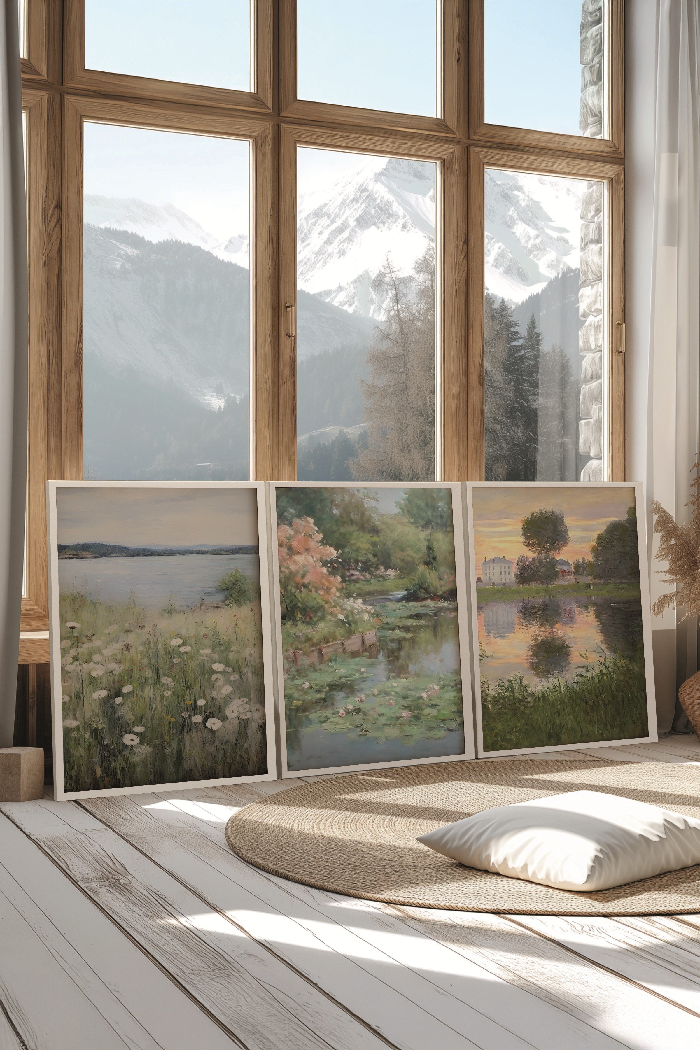 Beyaz Tablo Seti, 3 Adet Beyaz Çerçeveli Poster Spring View Model No:300873, Multicolor Duvar Dekoru