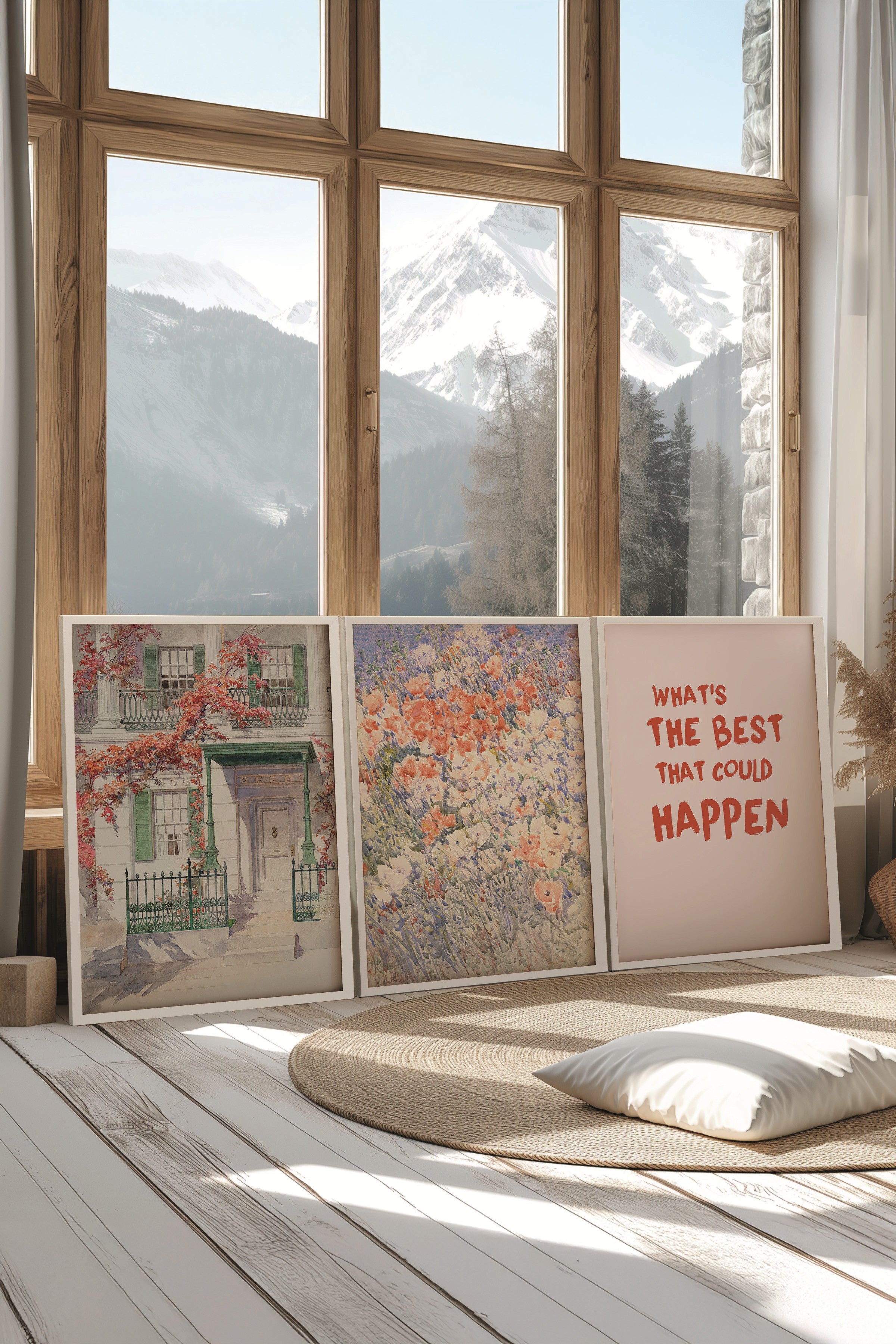 Beyaz Tablo Seti, 3 Adet Beyaz Çerçeveli Poster The Best Happen Model No:300864, Duvar Dekoru