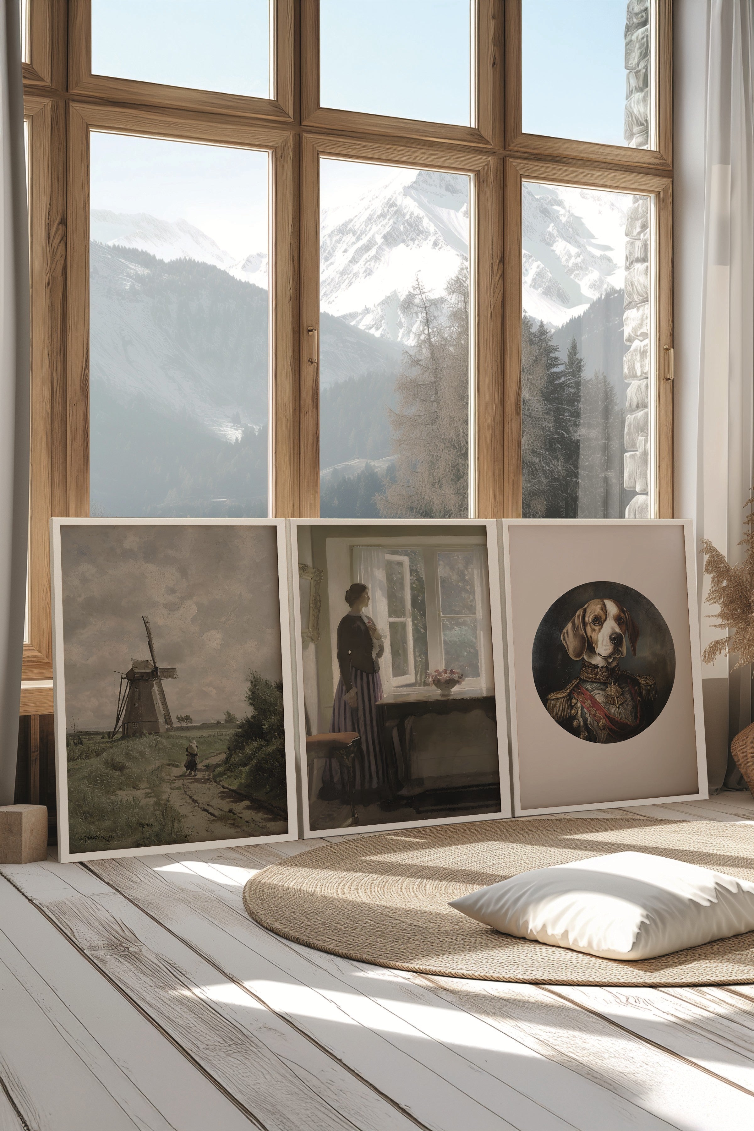 Beyaz Tablo Seti, 3 Adet Beyaz Çerçeveli Poster The Dog Model No:300879, Kahverengi Duvar Dekoru