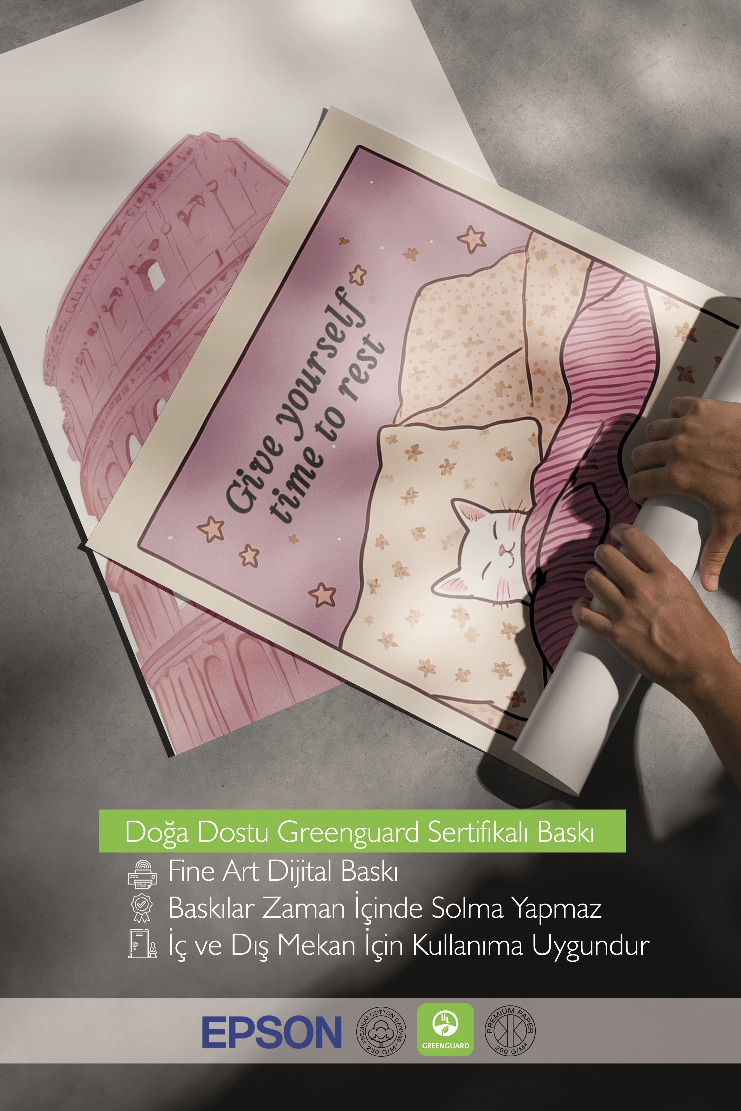 Beyaz Tablo Seti, 3 Adet Beyaz Çerçeveli Poster Time to Rest Model No:300803, Pembe Duvar Dekoru