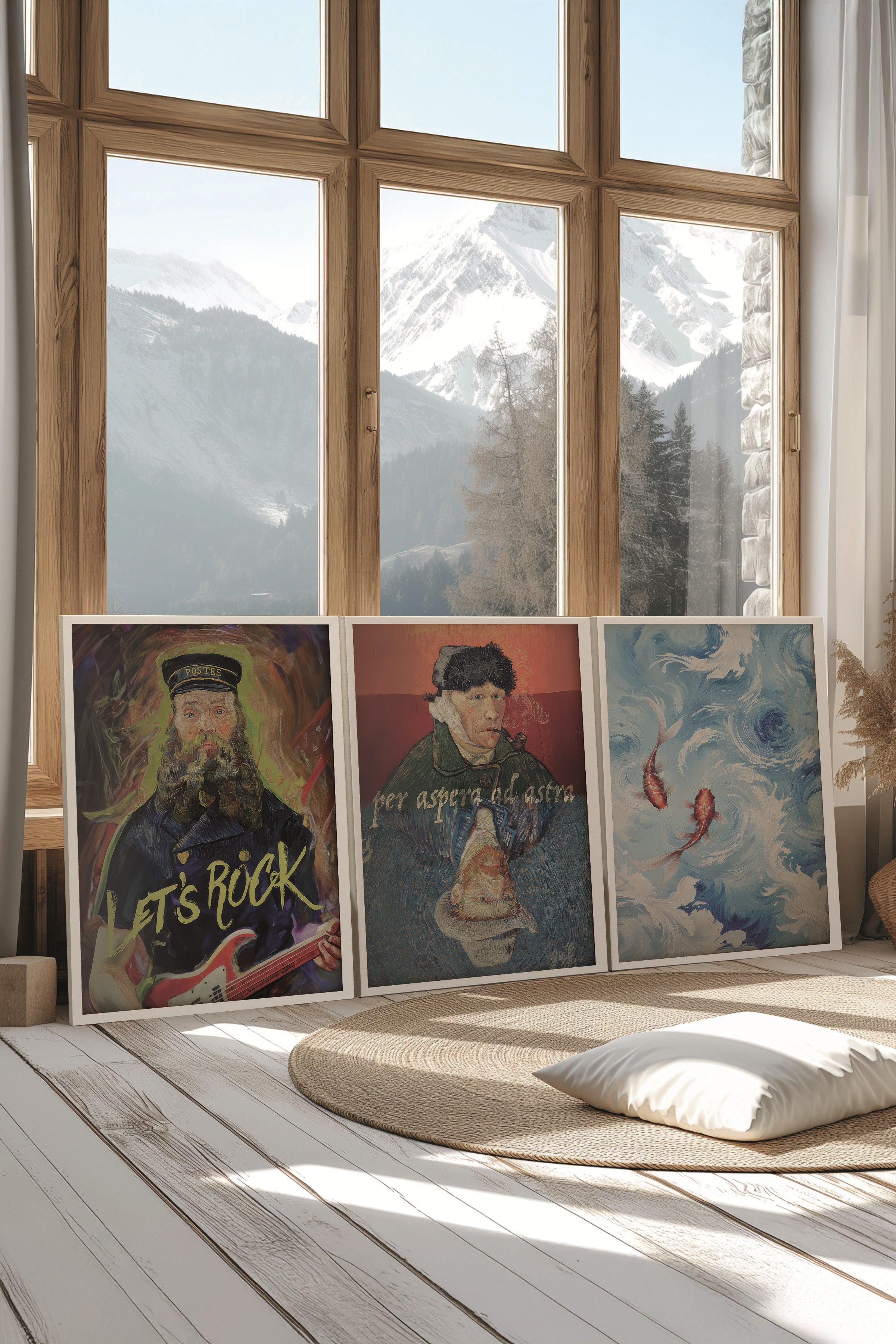 Beyaz Tablo Seti, 3 Adet Beyaz Çerçeveli Poster Van Gogh Model No:300802, Duvar Dekoru