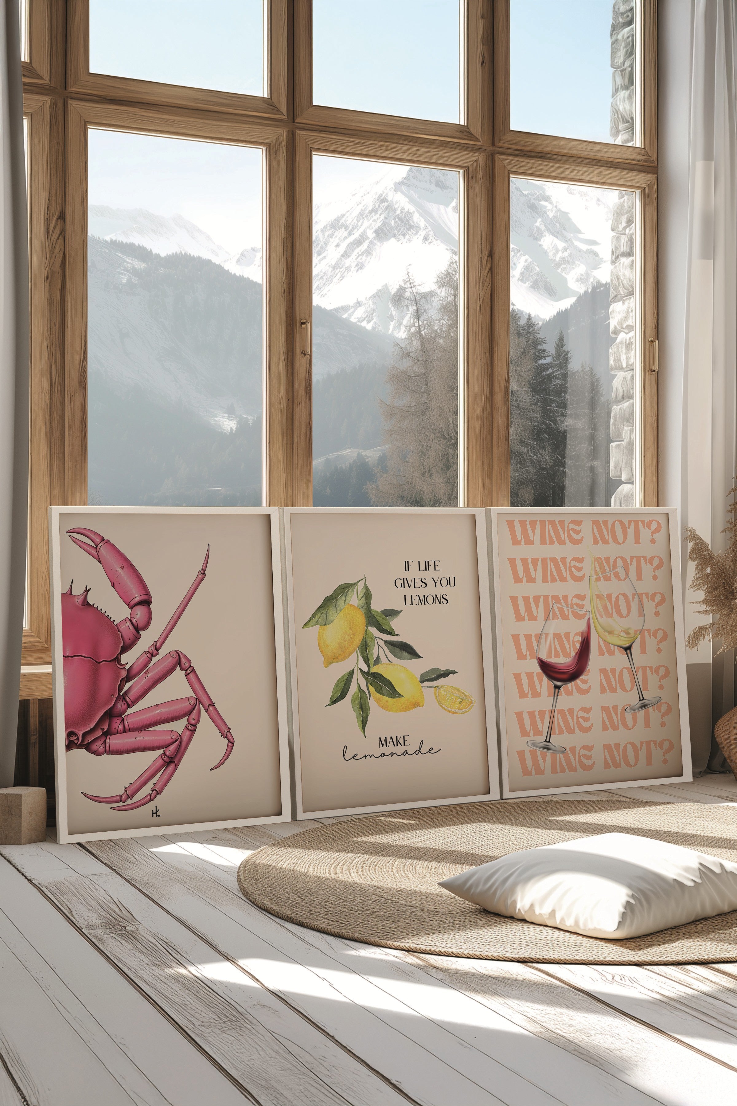 Beyaz Tablo Seti, 3 Adet Beyaz Çerçeveli Poster wine not? Model No:300855, Multicolor Duvar Dekoru