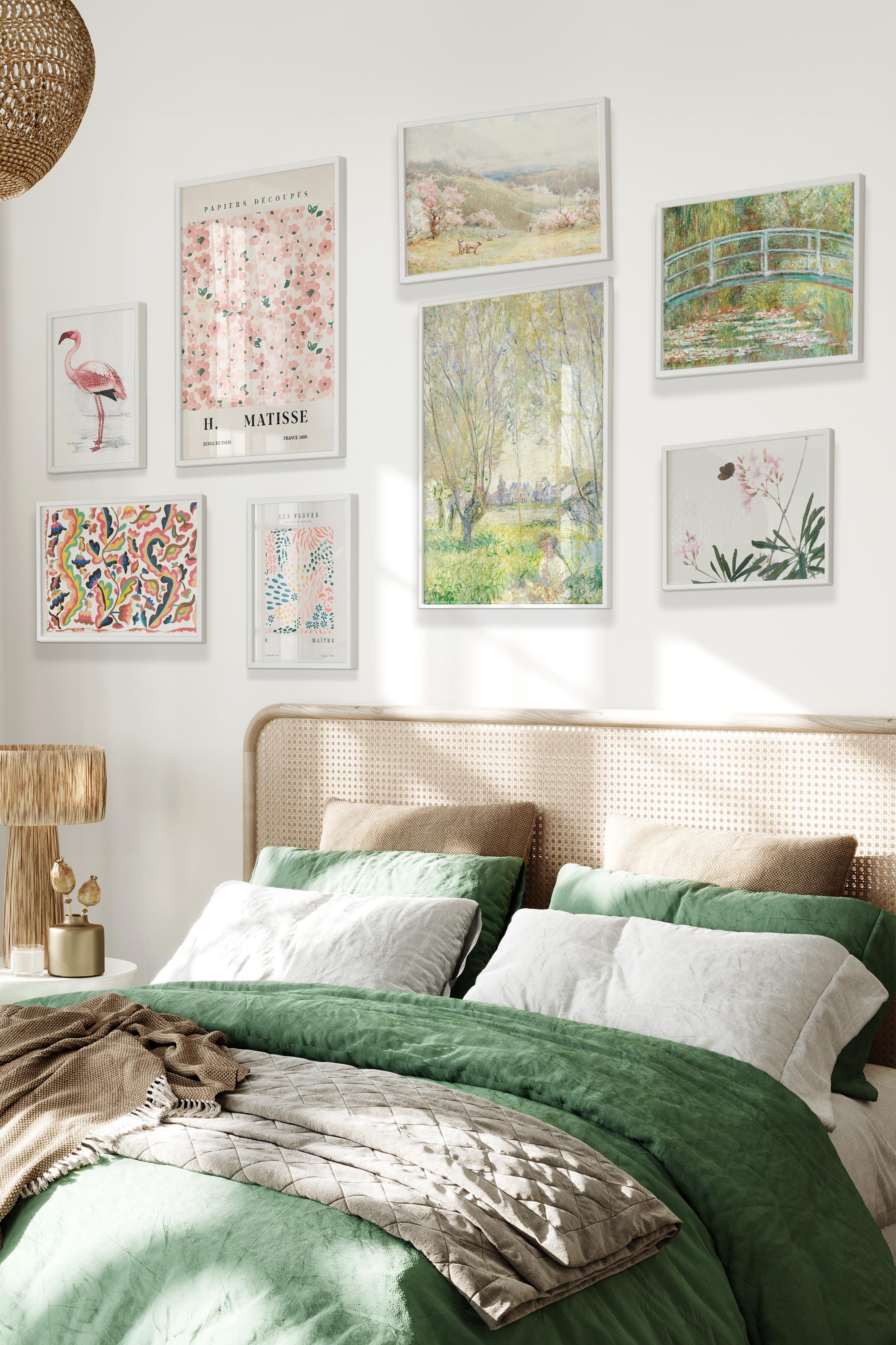 Beyaz Tablo Seti, 8 Adet Çerçeve Seti,Matisse ve Monet - Gerçek Sanat Temalı Galeri Poster Seti NO:007