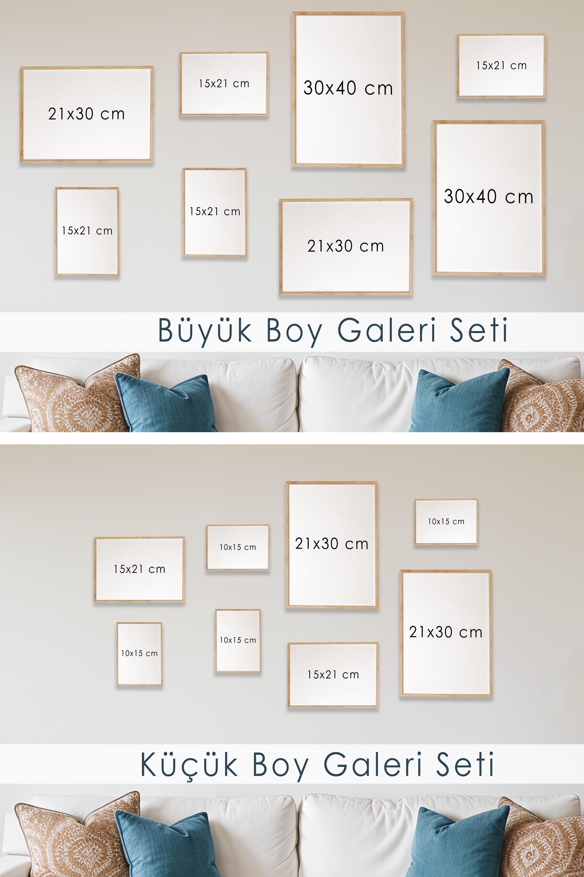 Beyaz Tablo Seti, 8 Adet Çerçeve Seti,Maximalist Vintage Temalı Galeri Poster Seti NO:044