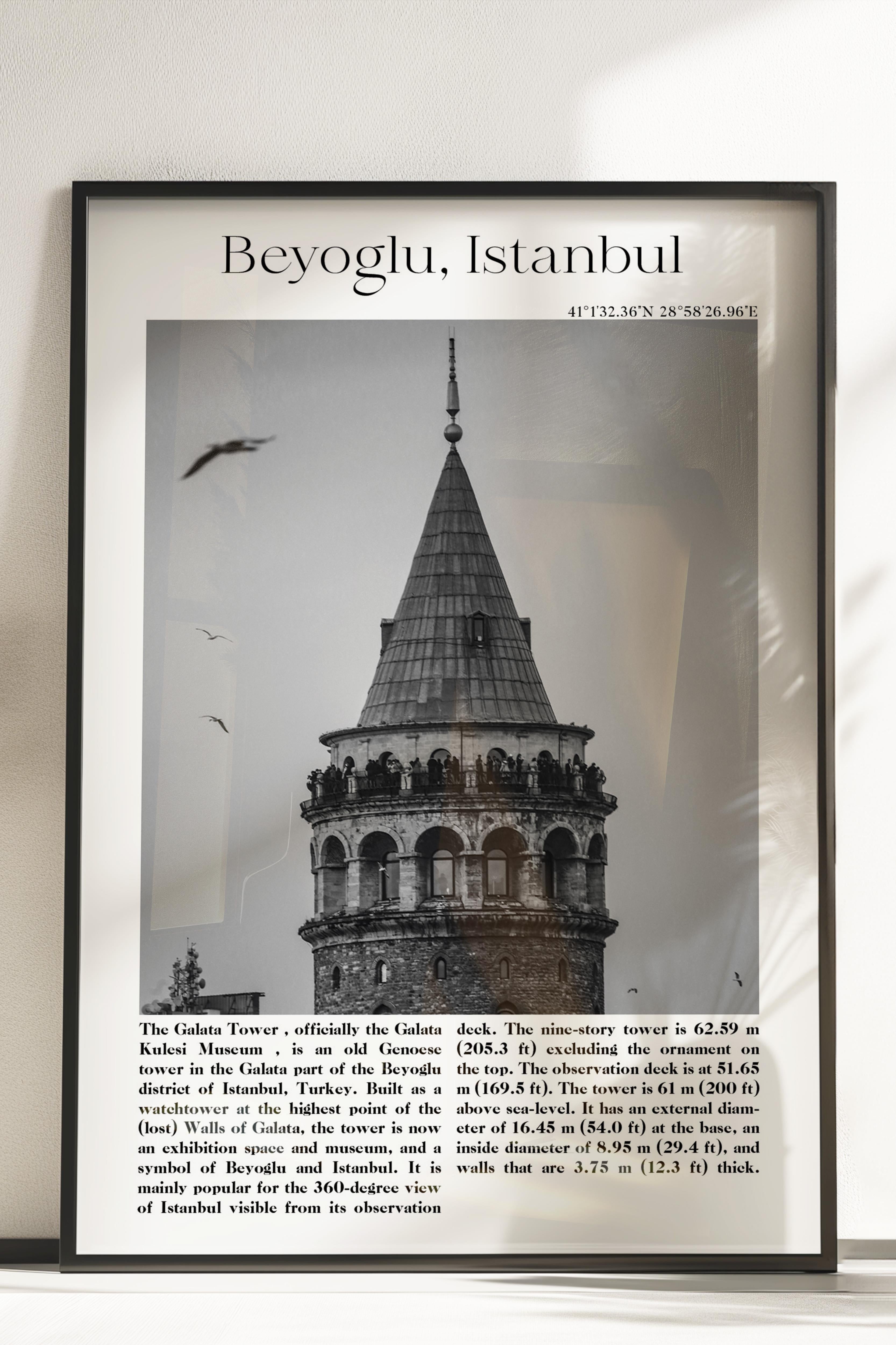 Beyoğlu - İstanbul, Şehir Temalı Poster, Çerçevesiz Duvar Posteri, NO:30006