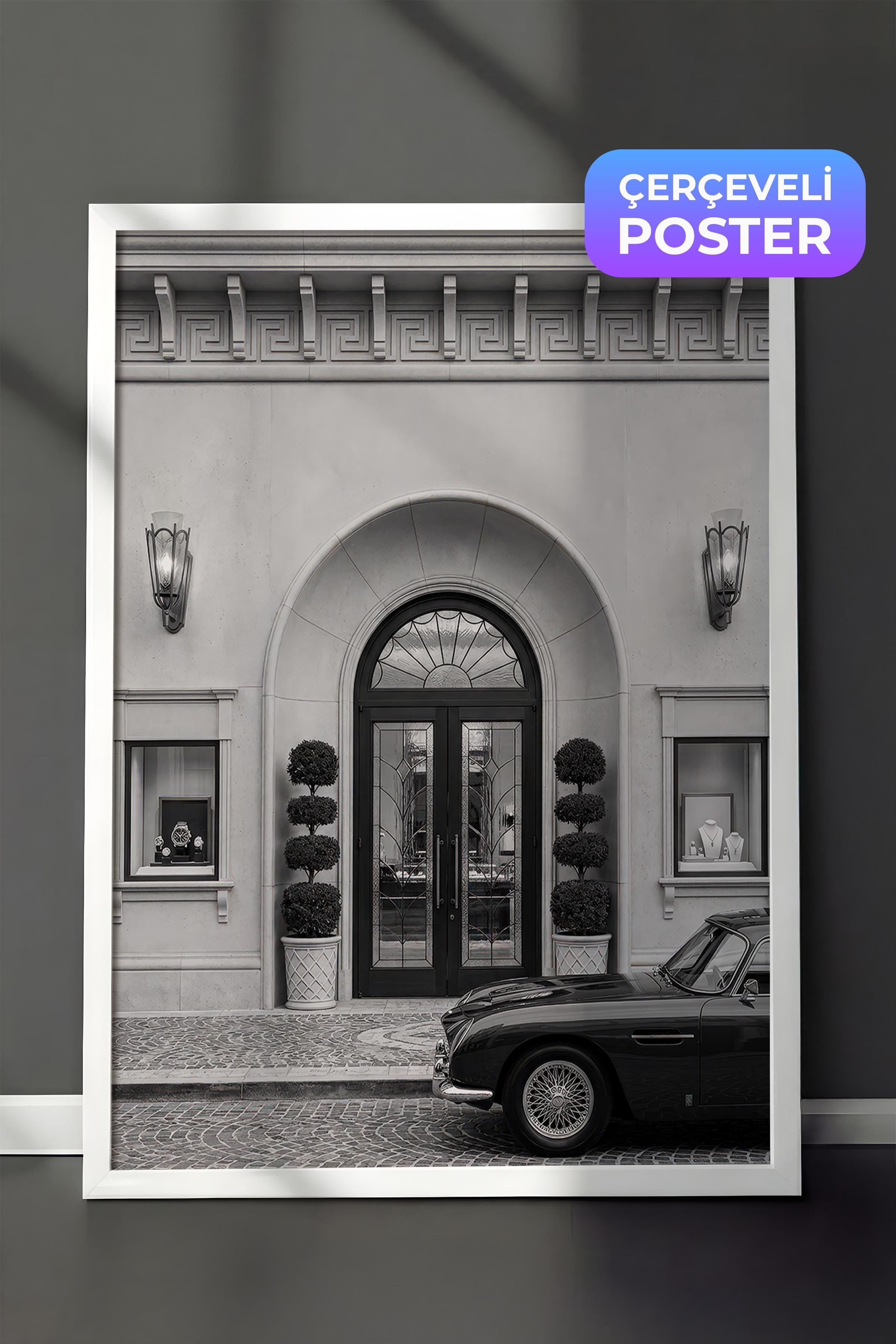 Bina ve Araba Posteri, Beyaz Çerçeveli Poster, Old Money Serisi, NO:113138