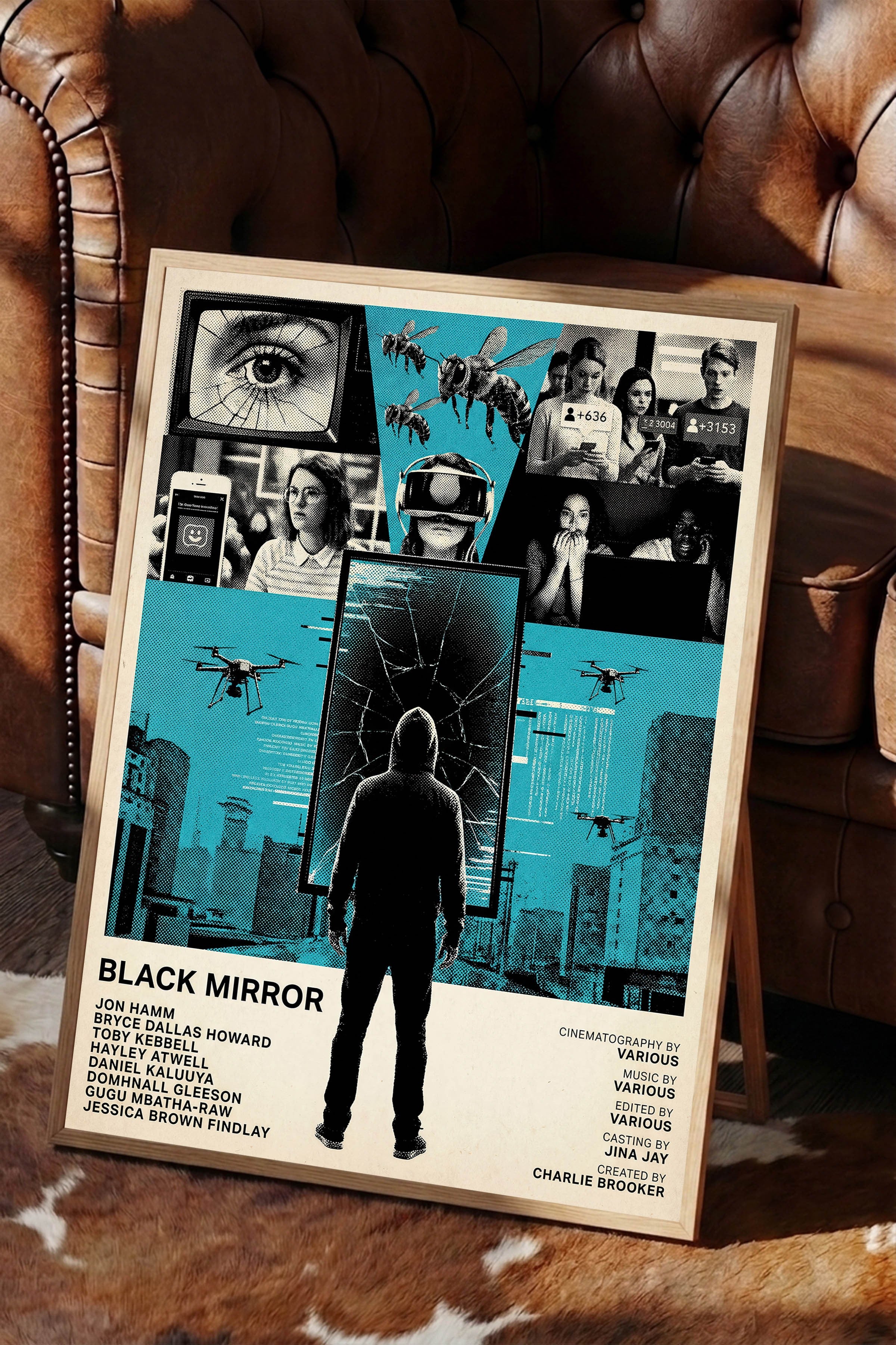 Black Mirror Ahşap Çerçeveli Poster, Sinema ve Dizi Tablo, Film Dizi Afişleri NO:112788