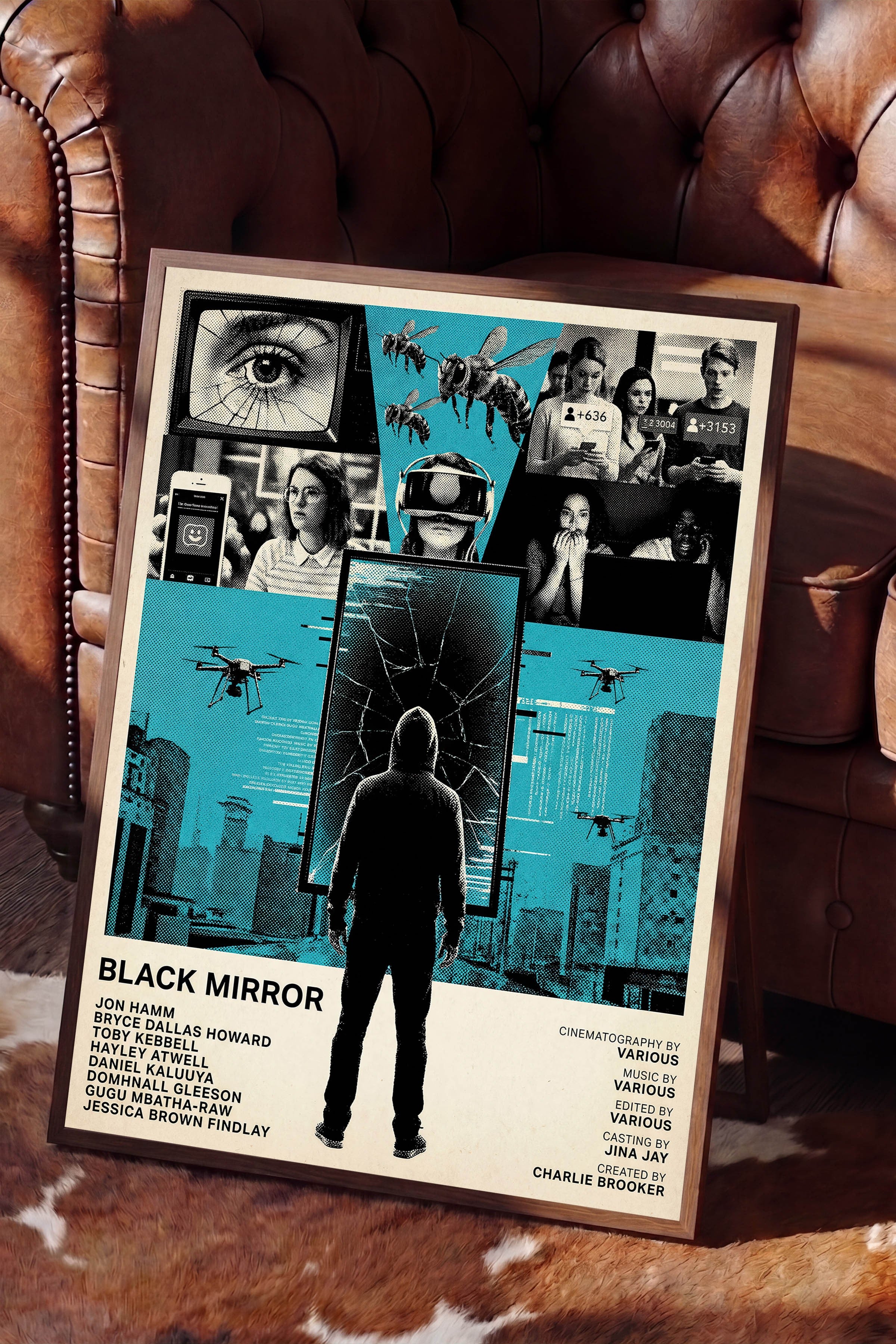 Black Mirror Kahverengi Çerçeveli Poster, Sinema ve Dizi Tablo, Film Dizi Afişleri NO:112788