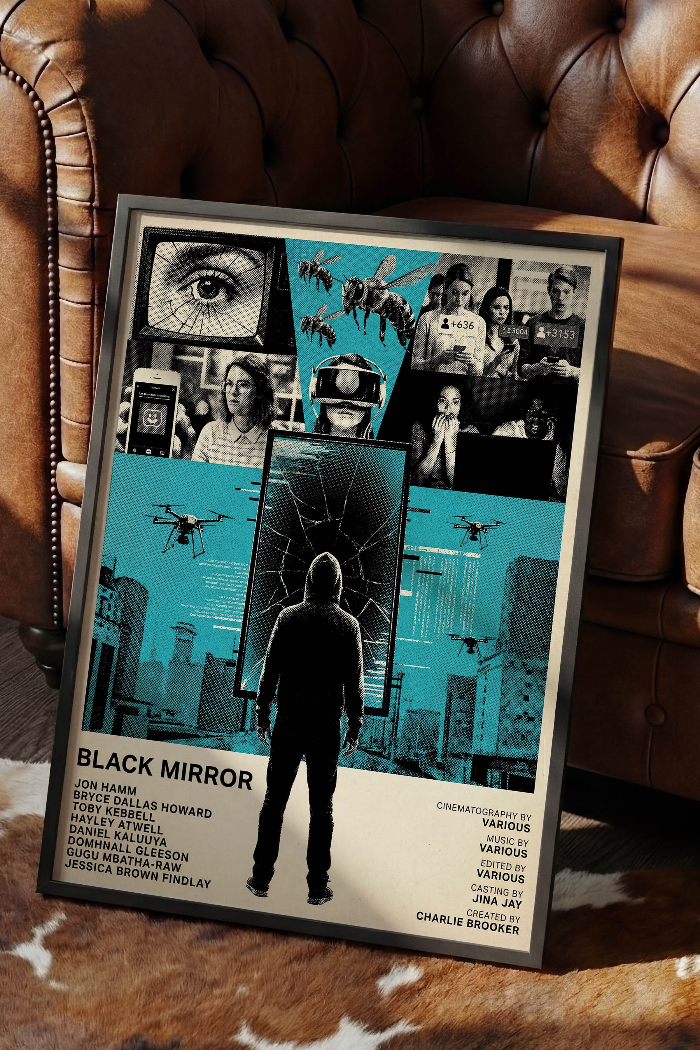 Black Mirror Siyah Çerçeveli Poster, Sinema ve Dizi Tablo, Film Dizi Afişleri NO:112788