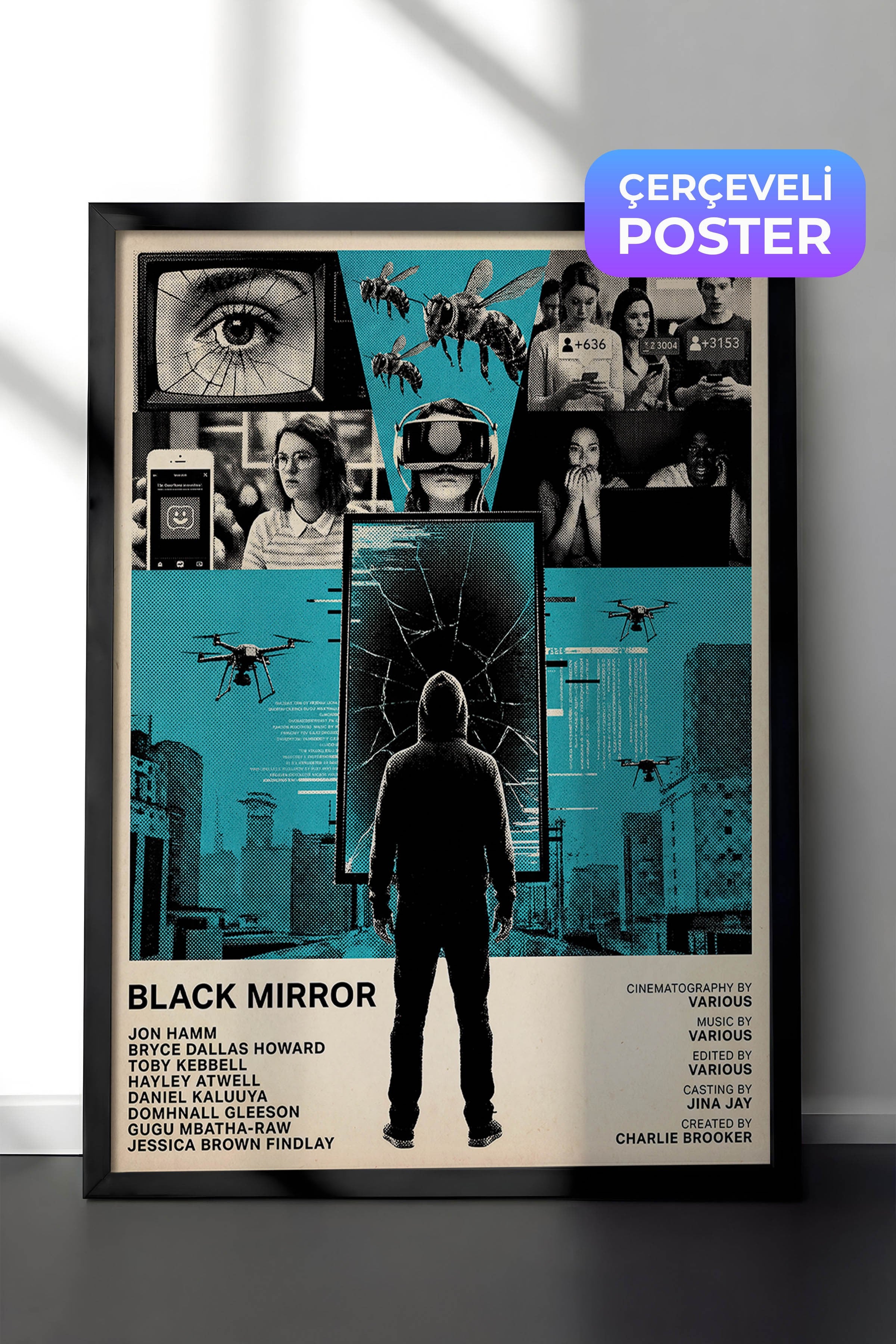Black Mirror Siyah Çerçeveli Poster, Sinema ve Dizi Tablo, Film Dizi Afişleri NO:112788