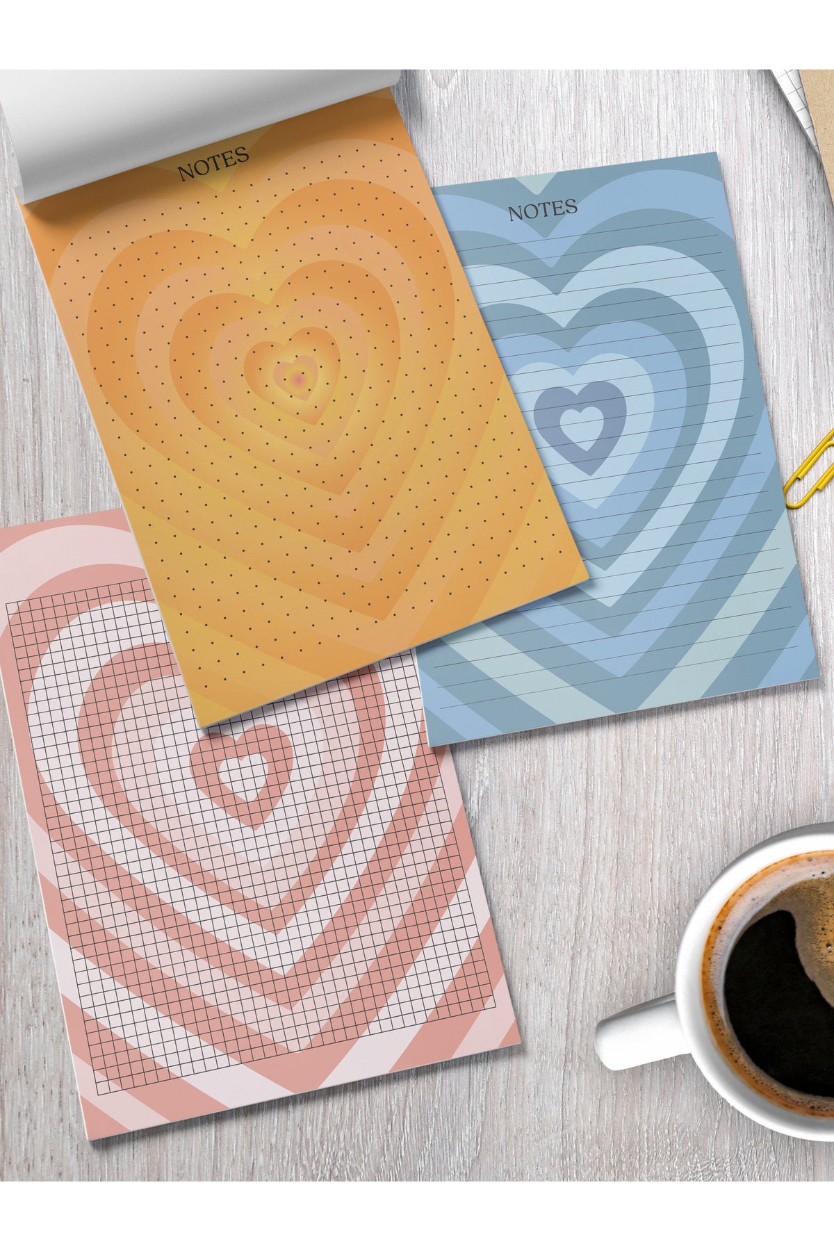 Bloknot, Pastel Temalı Notepad Defter Set, 3 Adet Memopad Defter - Çizgili, Kareli, Noktalı Notebook
