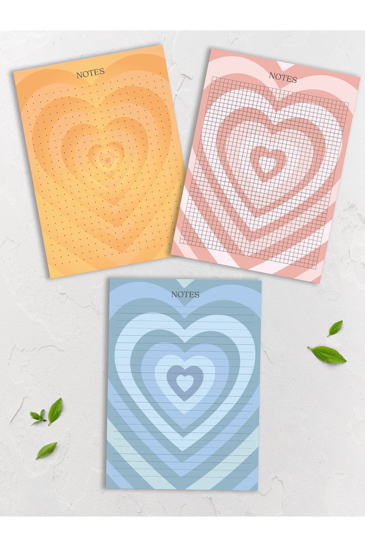 Bloknot, Pastel Temalı Notepad Defter Set, 3 Adet Memopad Defter - Çizgili, Kareli, Noktalı Notebook