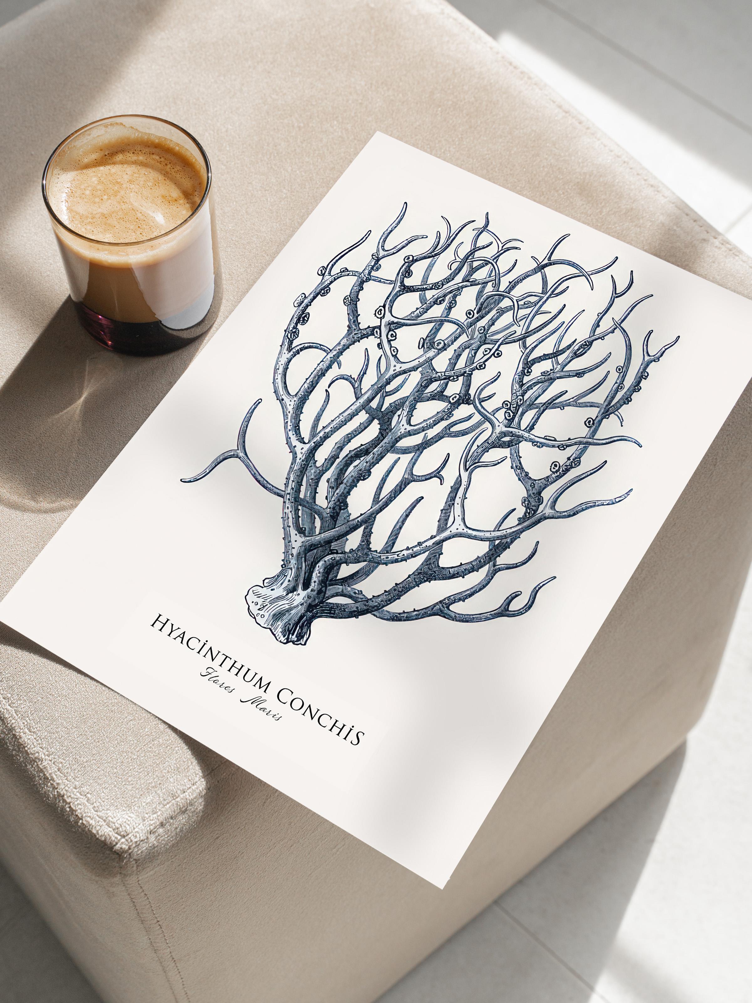 Blue Coral Poster, Çerçevesiz Duvar Posteri, Dikey Duvar Tablosu Comfort Serisi NO:108438