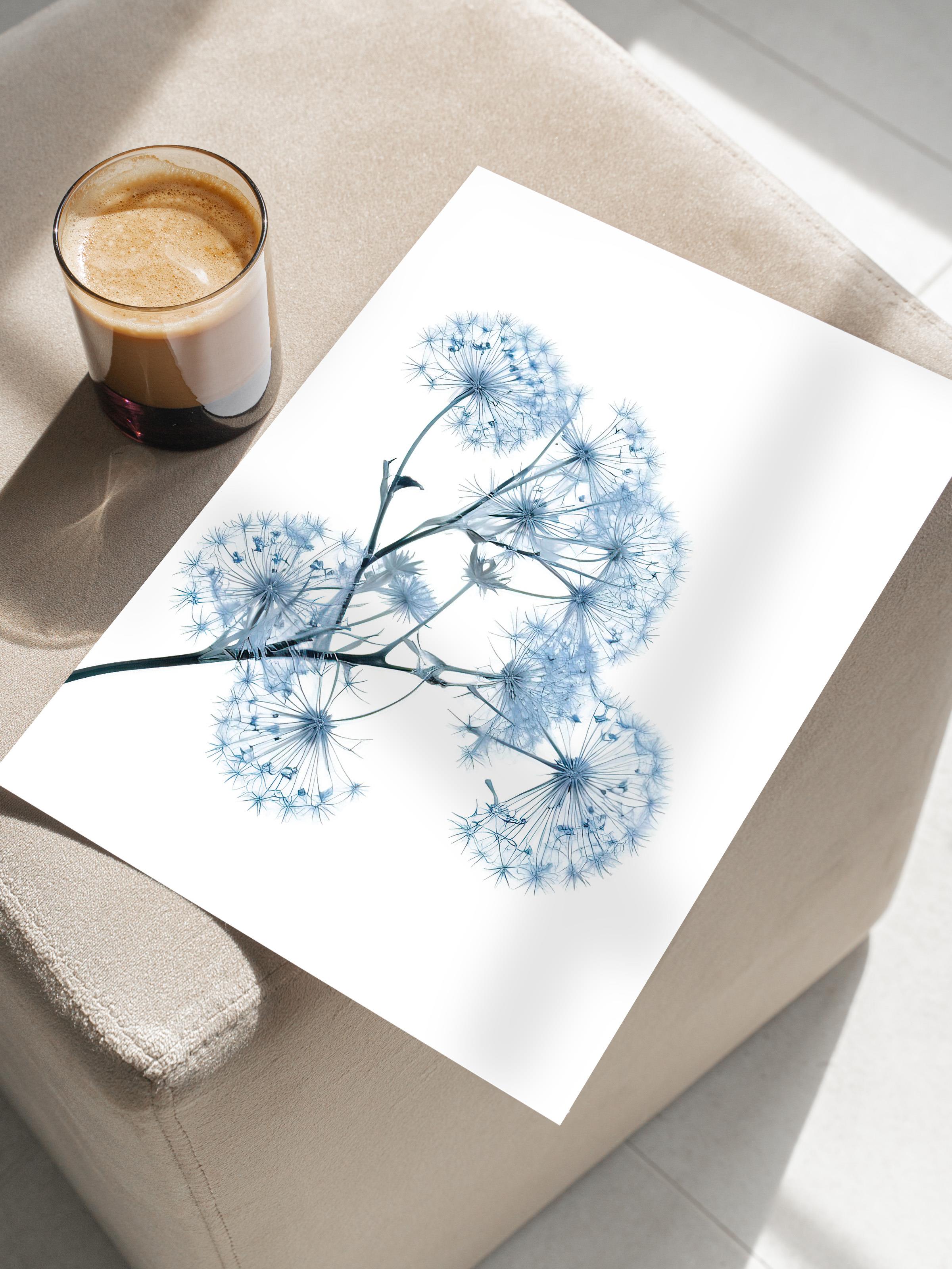 Blue Dandelion Poster, Çerçevesiz Duvar Posteri, Dikey Duvar Tablosu Comfort Serisi NO:108374