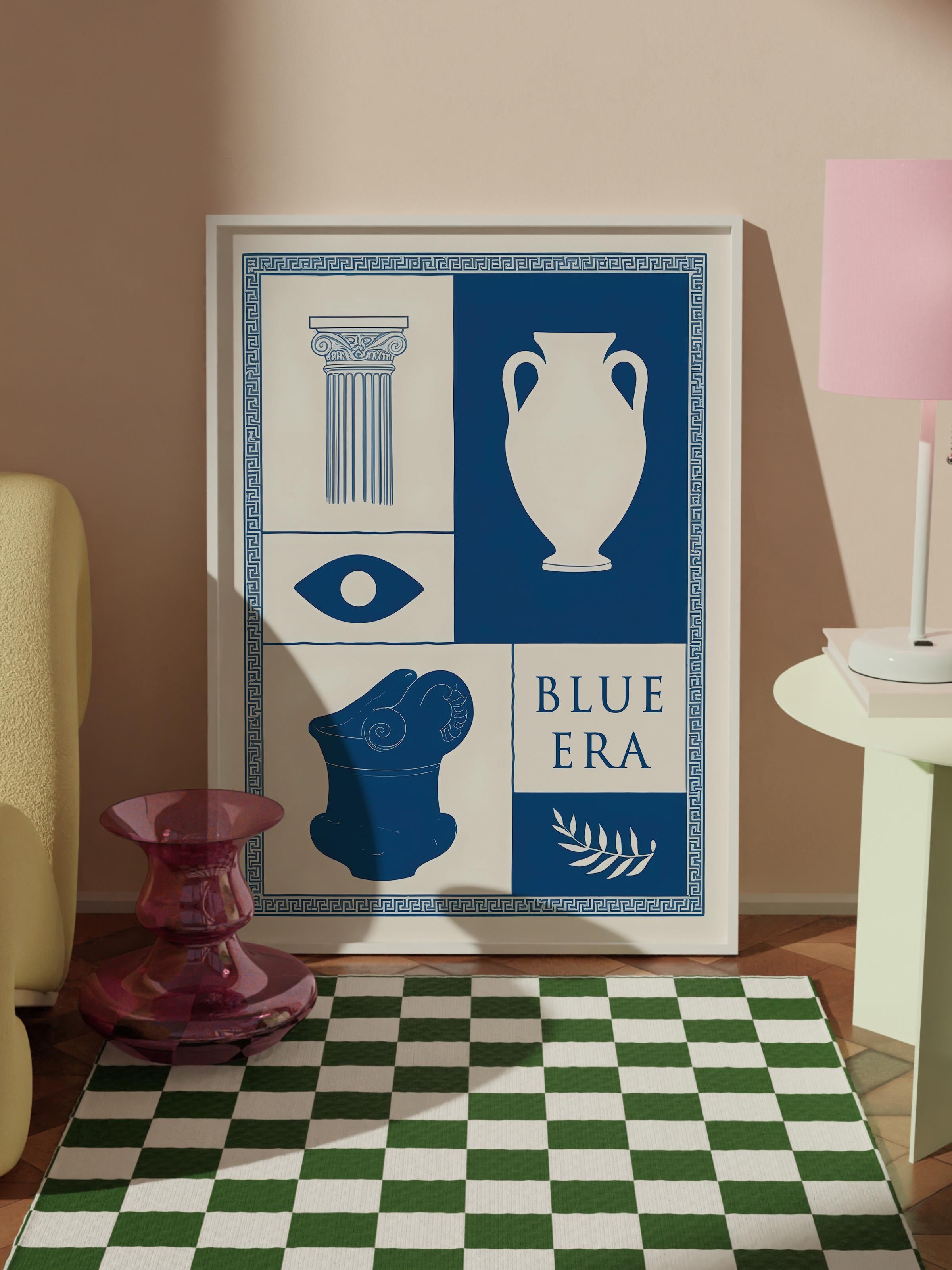 Blue Era Çerçeveli Tablo, Beyaz Çerçeve ve Poster, Dikey Duvar Tablosu Comfort Serisi NO:108482
