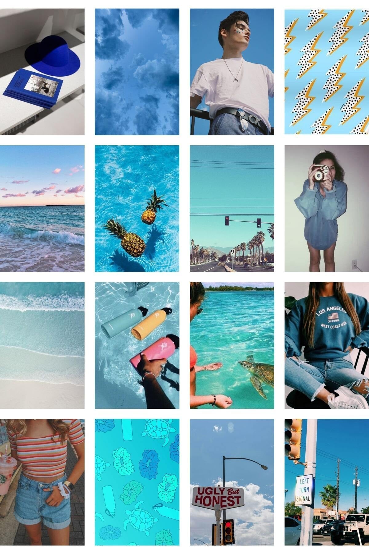 Bodrum Mavi Duvar Posteri Kolaj Seti - Arkası Yapışkanlı 70 Adet Duvar Posteri Kolaj Seti - 10*15cm