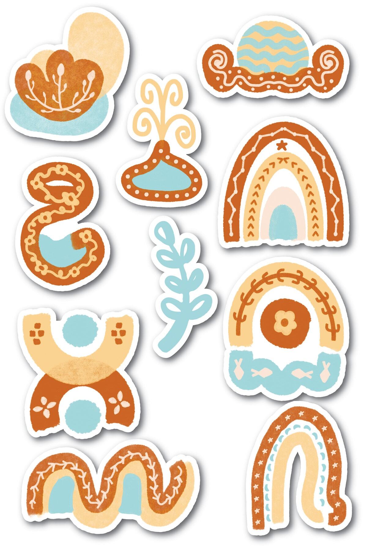 Boho Çizim Temalı Sticker Seti - 10 Adet Etiket Seti- Telefon, Tablet, Defter Laptop Uyumlu Etiket