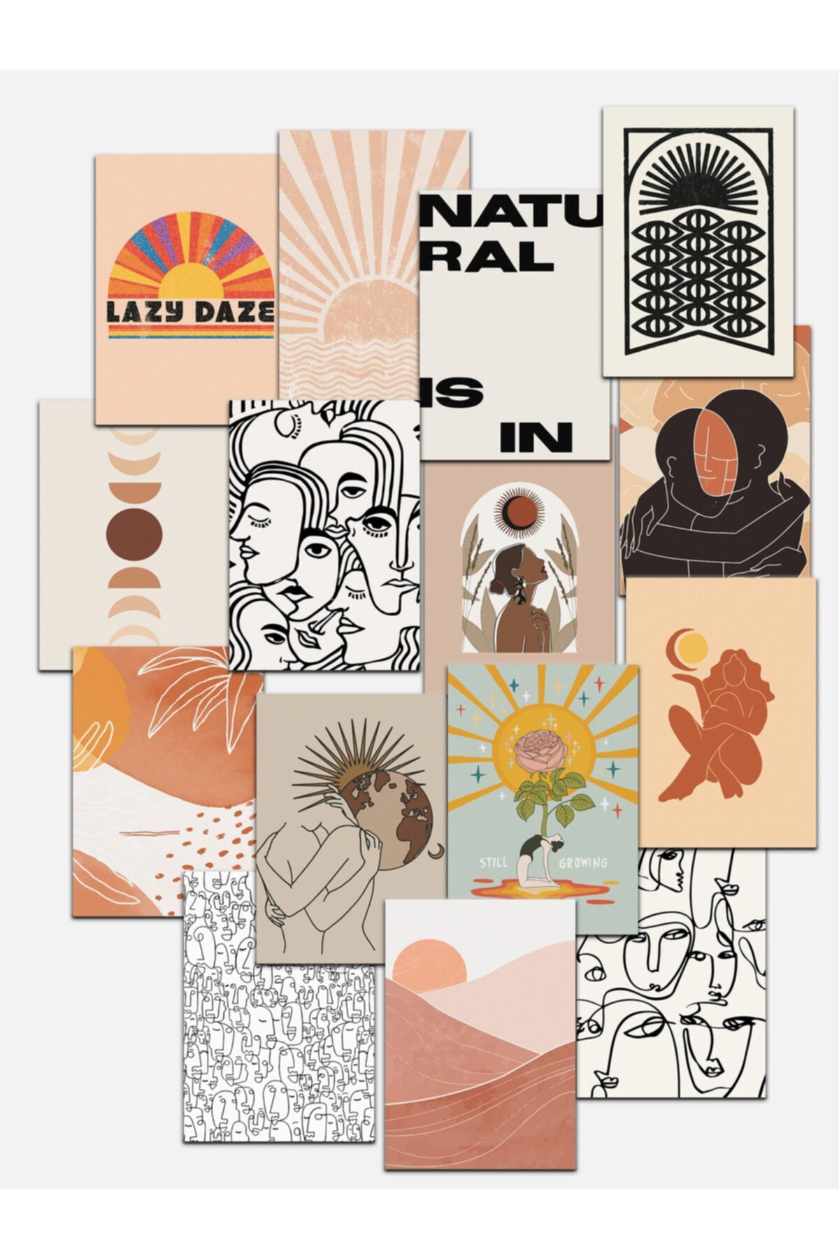 Boho Duvar Kağıdı Seti, Retro Poster Seti, Dekoratif Poster Kolaj Seti, Hediyelik Poster