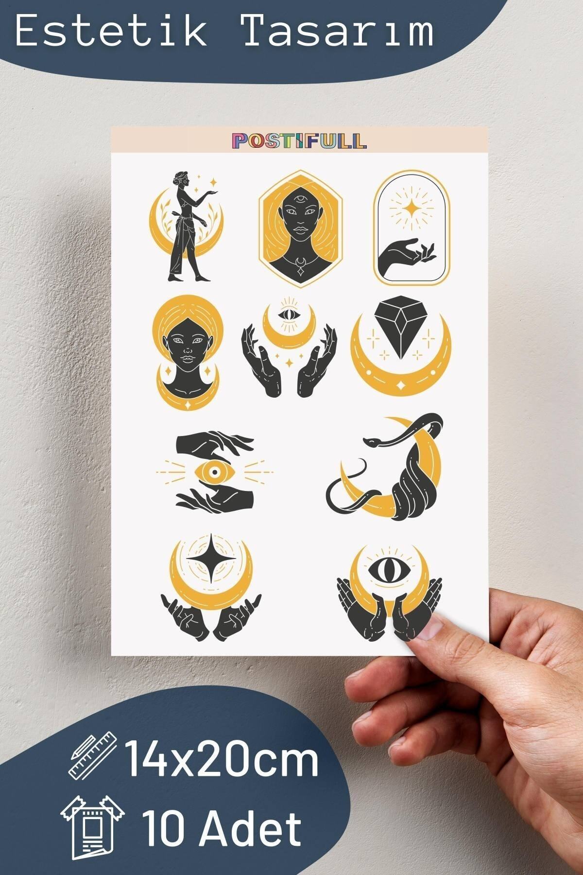 Boho Sticker Seti - 10 Adet Etiket Seti- Telefon, Tablet, Defter Laptop Uyumlu Etiket