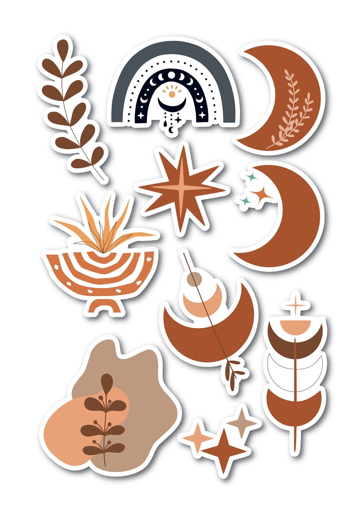Boho Temalı Sticker Seti - 11 Adet Etiket Seti- Telefon, Tablet, Defter Laptop Uyumlu Etiket