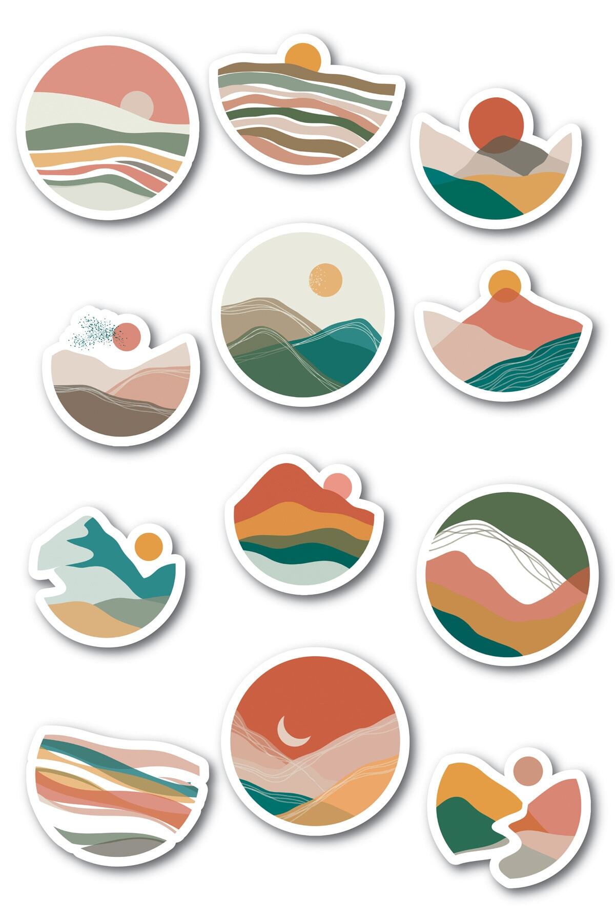 Boho Temalı Sticker Seti - 12 Adet Etiket Seti- Telefon, Tablet, Defter Laptop Uyumlu Etiket