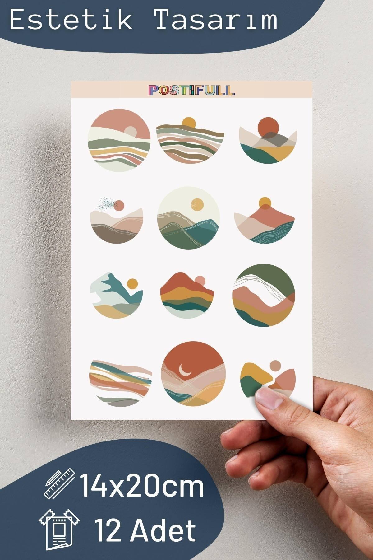 Boho Temalı Sticker Seti - 12 Adet Etiket Seti- Telefon, Tablet, Defter Laptop Uyumlu Etiket