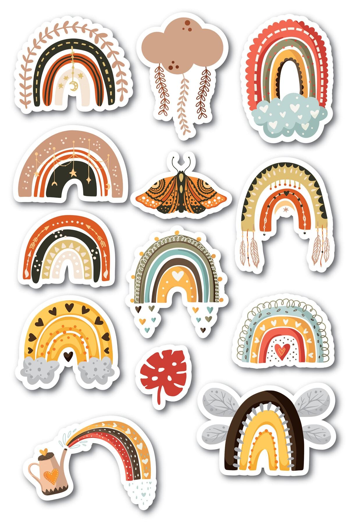 Boho Temalı Sticker Seti - 13 Adet Etiket Seti- Telefon, Tablet, Defter Laptop Uyumlu Etiket