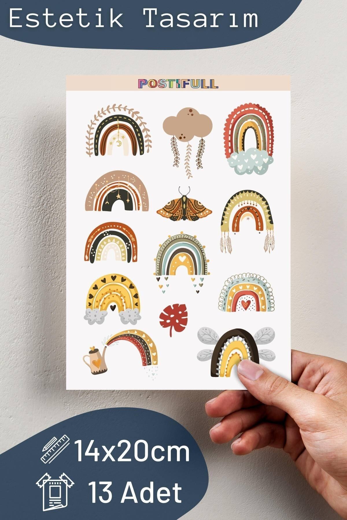 Boho Temalı Sticker Seti - 13 Adet Etiket Seti- Telefon, Tablet, Defter Laptop Uyumlu Etiket