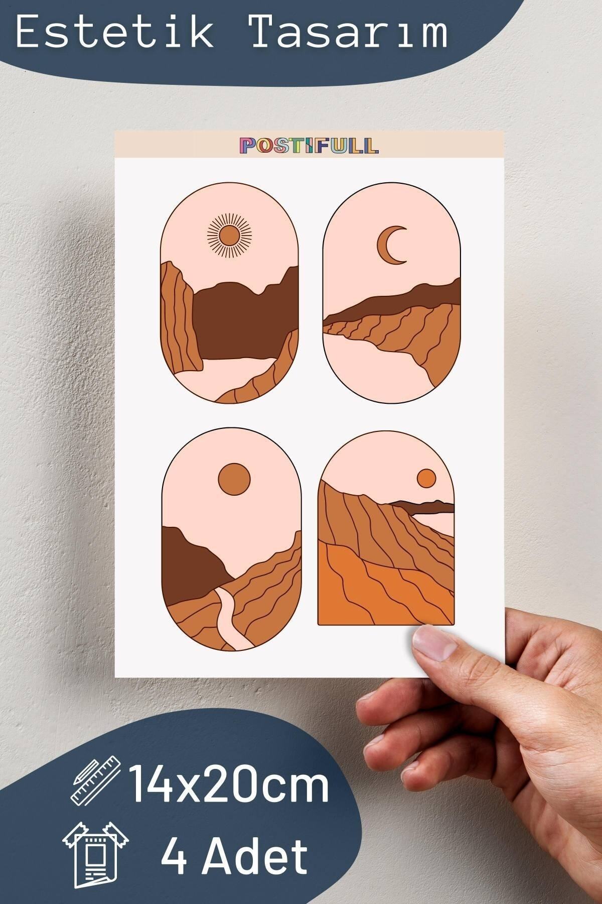 Boho Temalı Sticker Seti - 4 Adet Etiket Seti- Telefon, Tablet, Defter Laptop Uyumlu Etiket