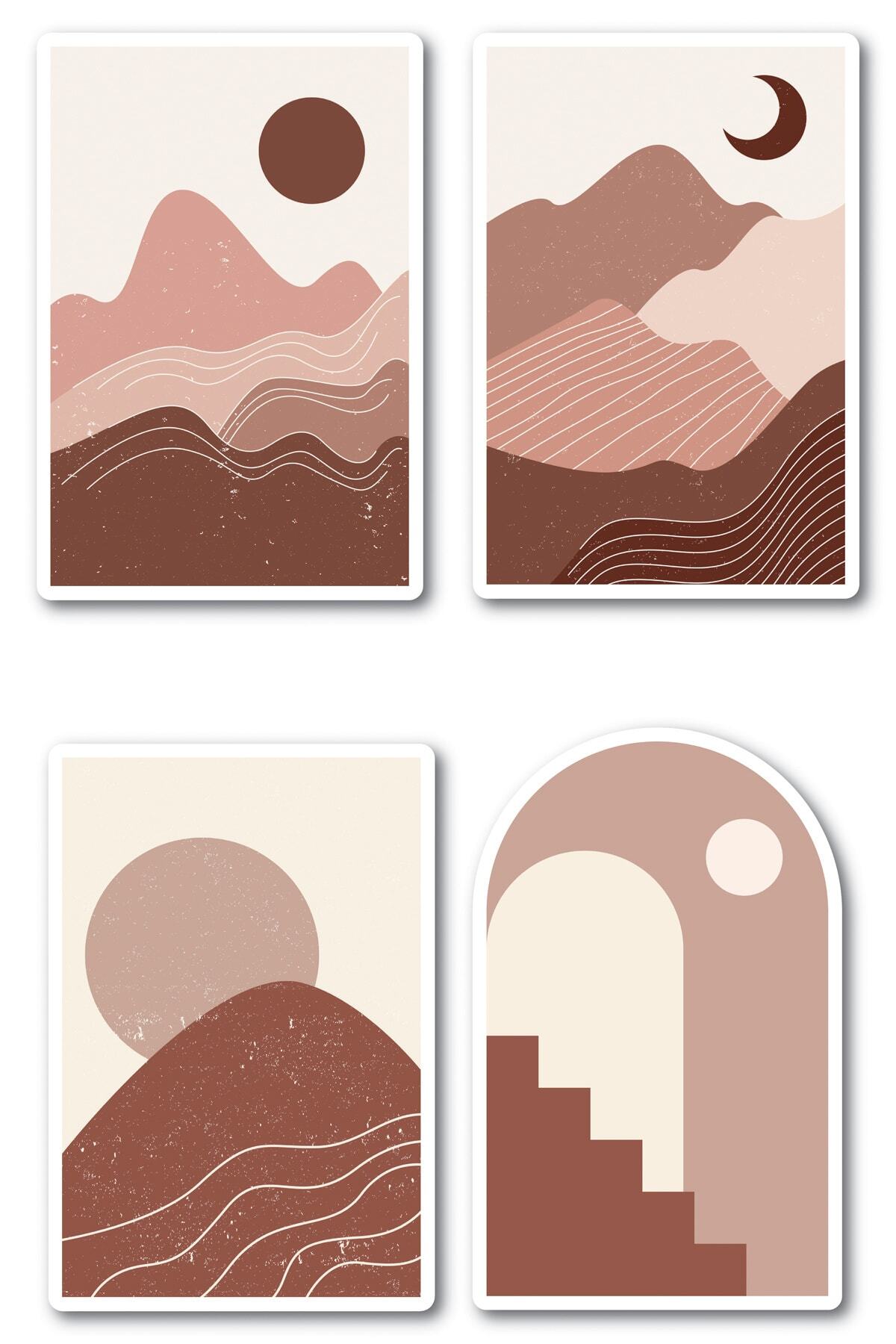 Boho Temalı Sticker Seti - 4 Adet Etiket Seti- Telefon, Tablet, Defter Laptop Uyumlu Etiket