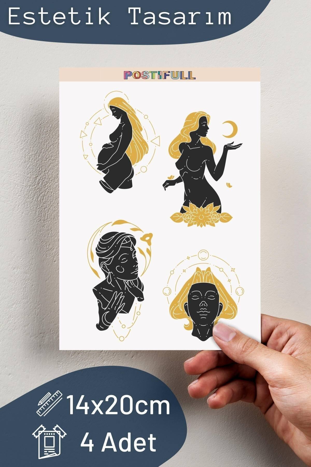 Boho Temalı Sticker Seti - 4 Adet Etiket Seti- Telefon, Tablet, Defter Laptop Uyumlu Etiket