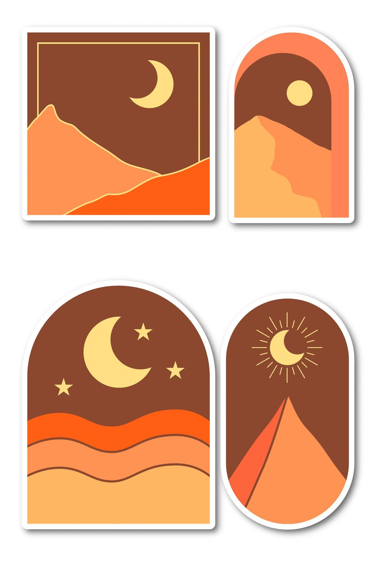 Boho Temalı Sticker Seti - 4 Adet Etiket Seti- Telefon, Tablet, Defter Laptop Uyumlu Etiket