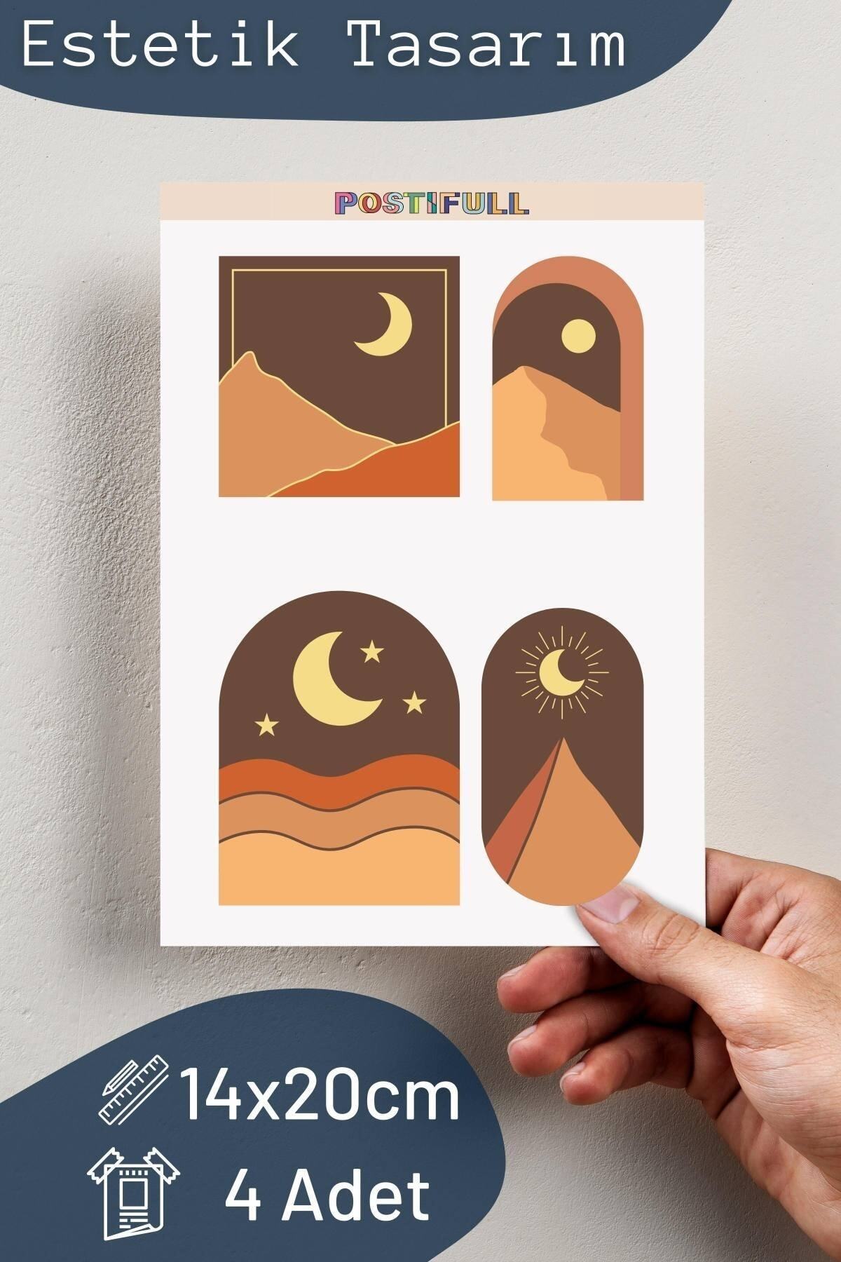 Boho Temalı Sticker Seti - 4 Adet Etiket Seti- Telefon, Tablet, Defter Laptop Uyumlu Etiket