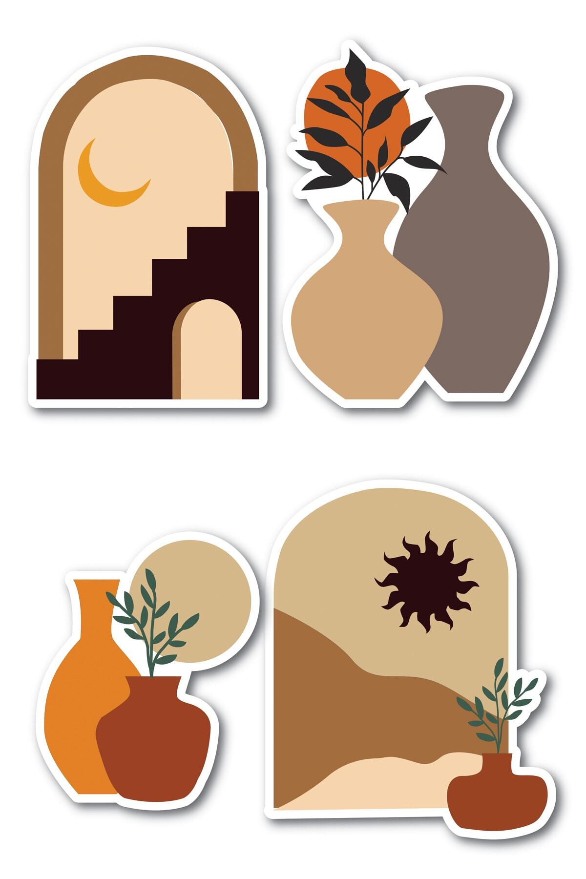 Boho Temalı Sticker Seti - 4 Adet Etiket Seti- Telefon, Tablet, Defter Laptop Uyumlu Etiket