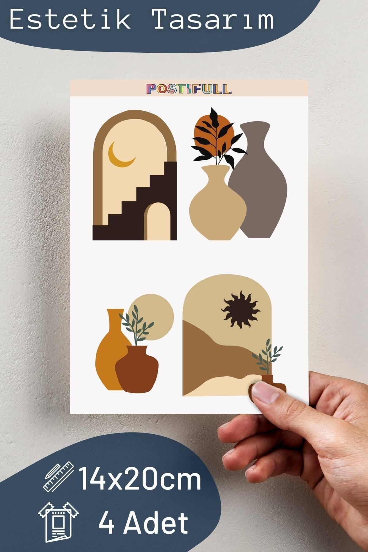 Boho Temalı Sticker Seti - 4 Adet Etiket Seti- Telefon, Tablet, Defter Laptop Uyumlu Etiket