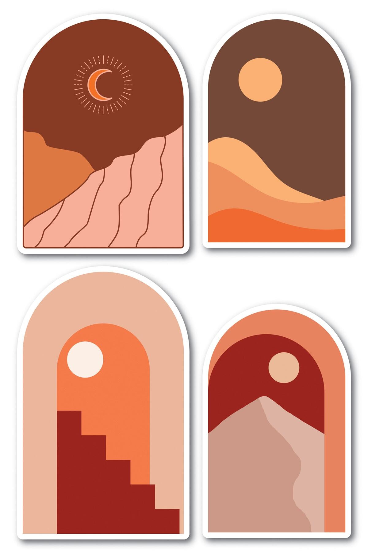 Boho Temalı Sticker Seti - 4 Adet Etiket Seti- Telefon, Tablet, Defter Laptop Uyumlu Etiket