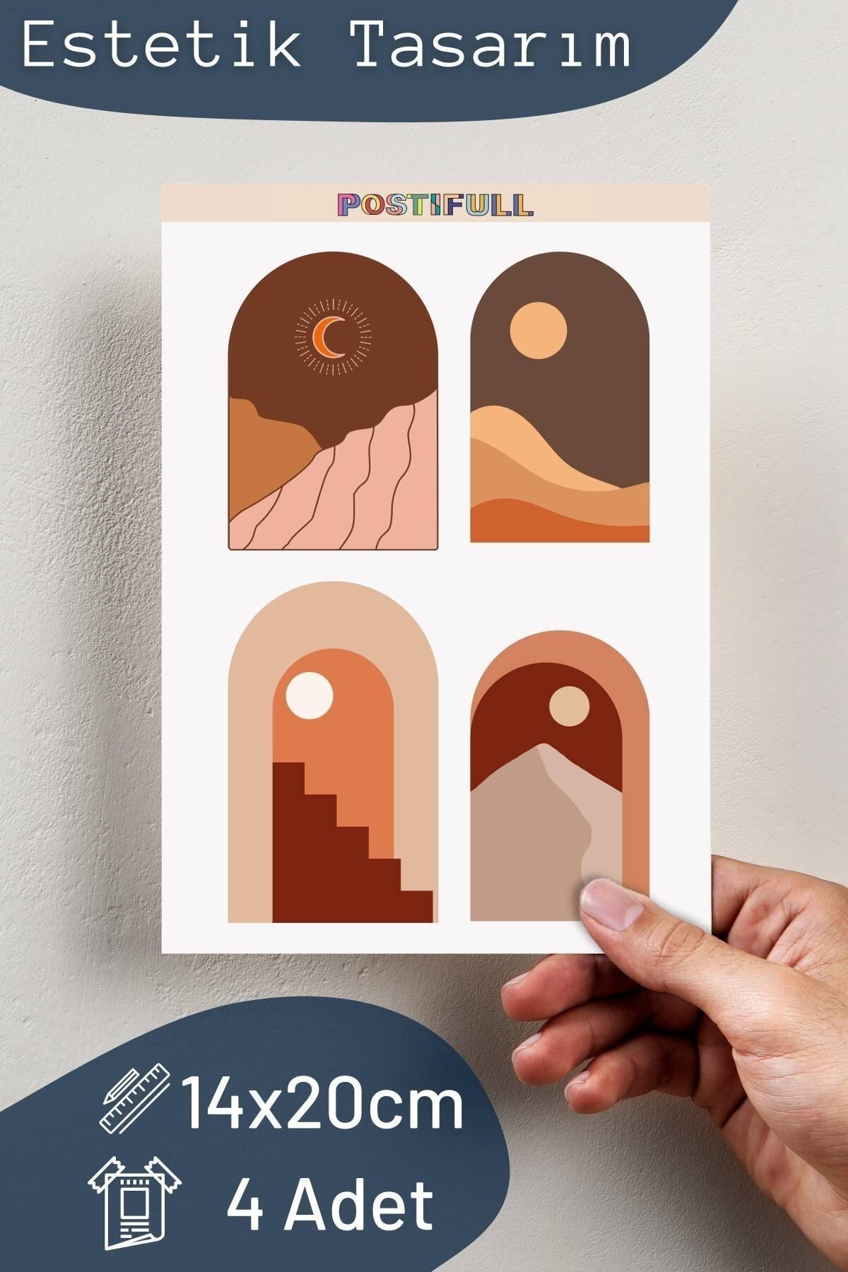 Boho Temalı Sticker Seti - 4 Adet Etiket Seti- Telefon, Tablet, Defter Laptop Uyumlu Etiket