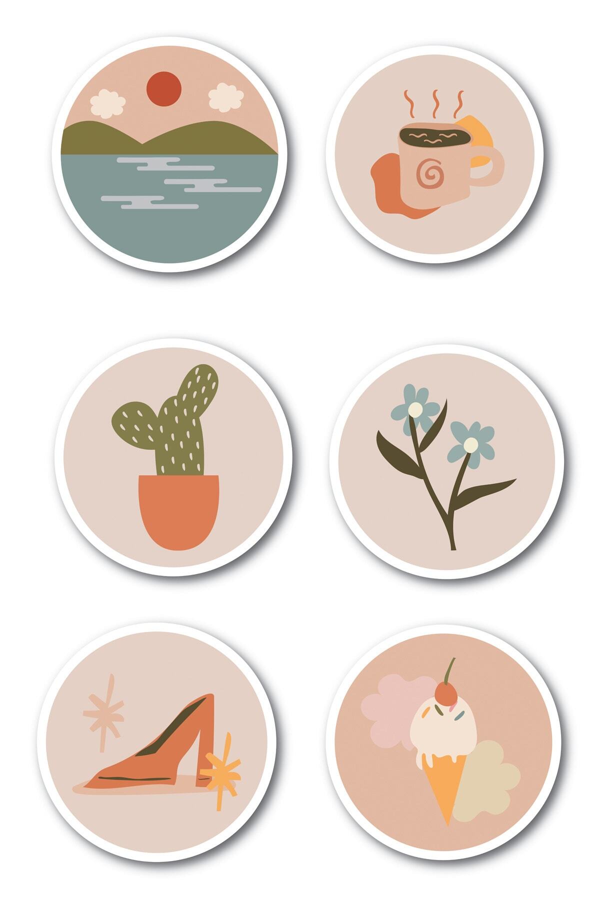 Boho Temalı Sticker Seti - 6 Adet Etiket Seti- Telefon, Tablet, Defter Laptop Uyumlu Etiket