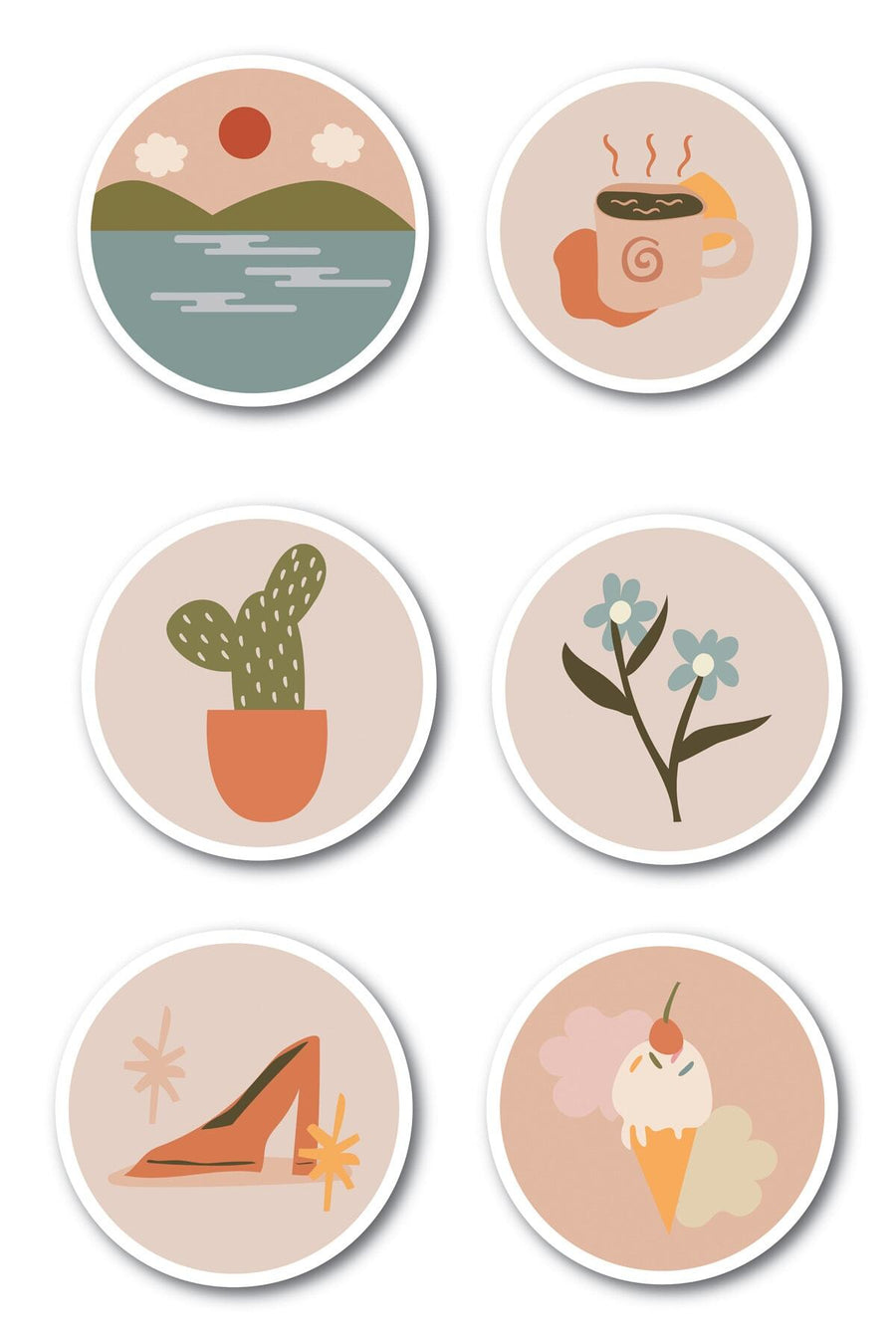 Boho Temalı Sticker Seti - 6 Adet Etiket Seti- Telefon, Tablet, Defter Laptop Uyumlu Etiket