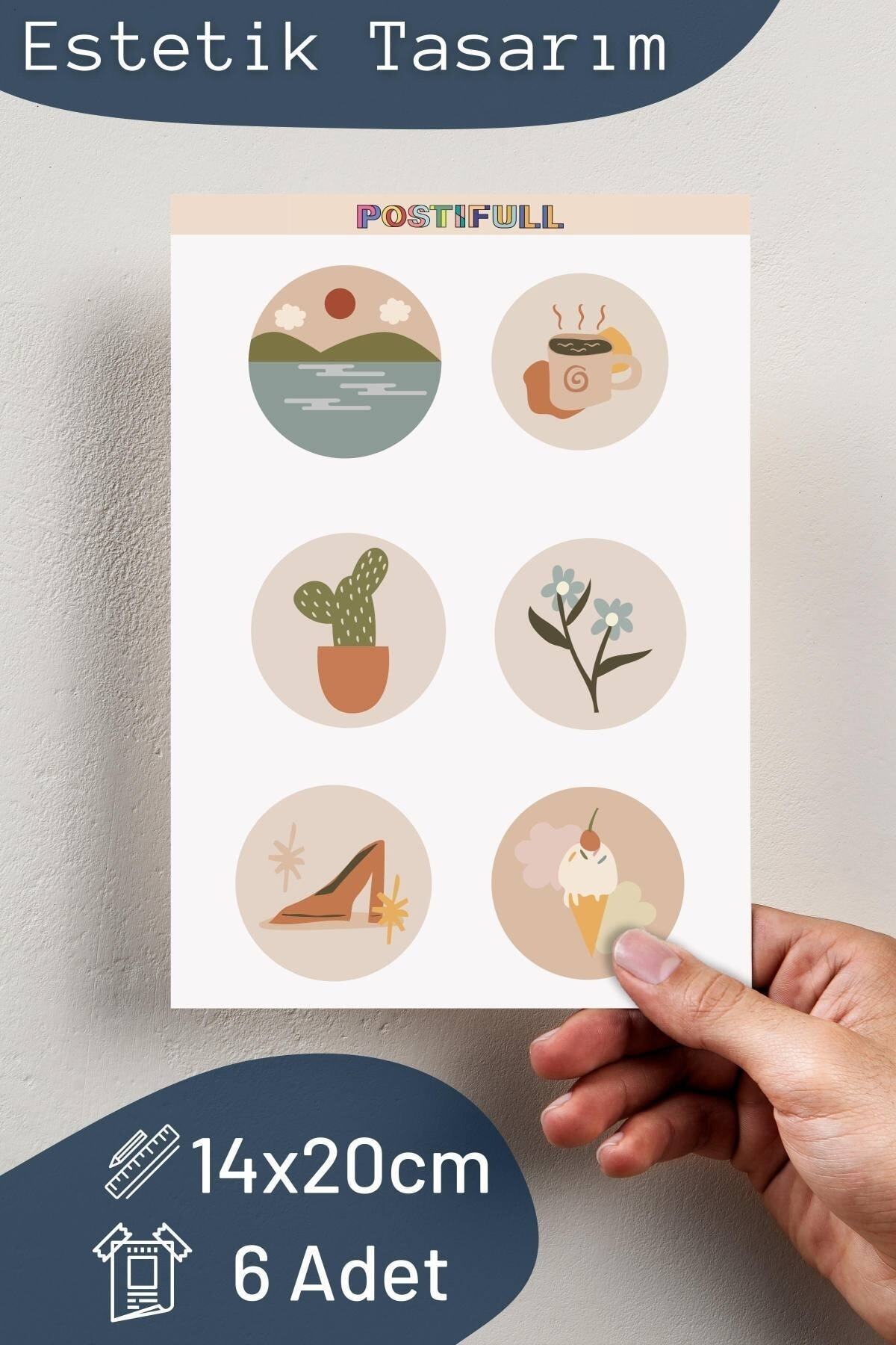 Boho Temalı Sticker Seti - 6 Adet Etiket Seti- Telefon, Tablet, Defter Laptop Uyumlu Etiket