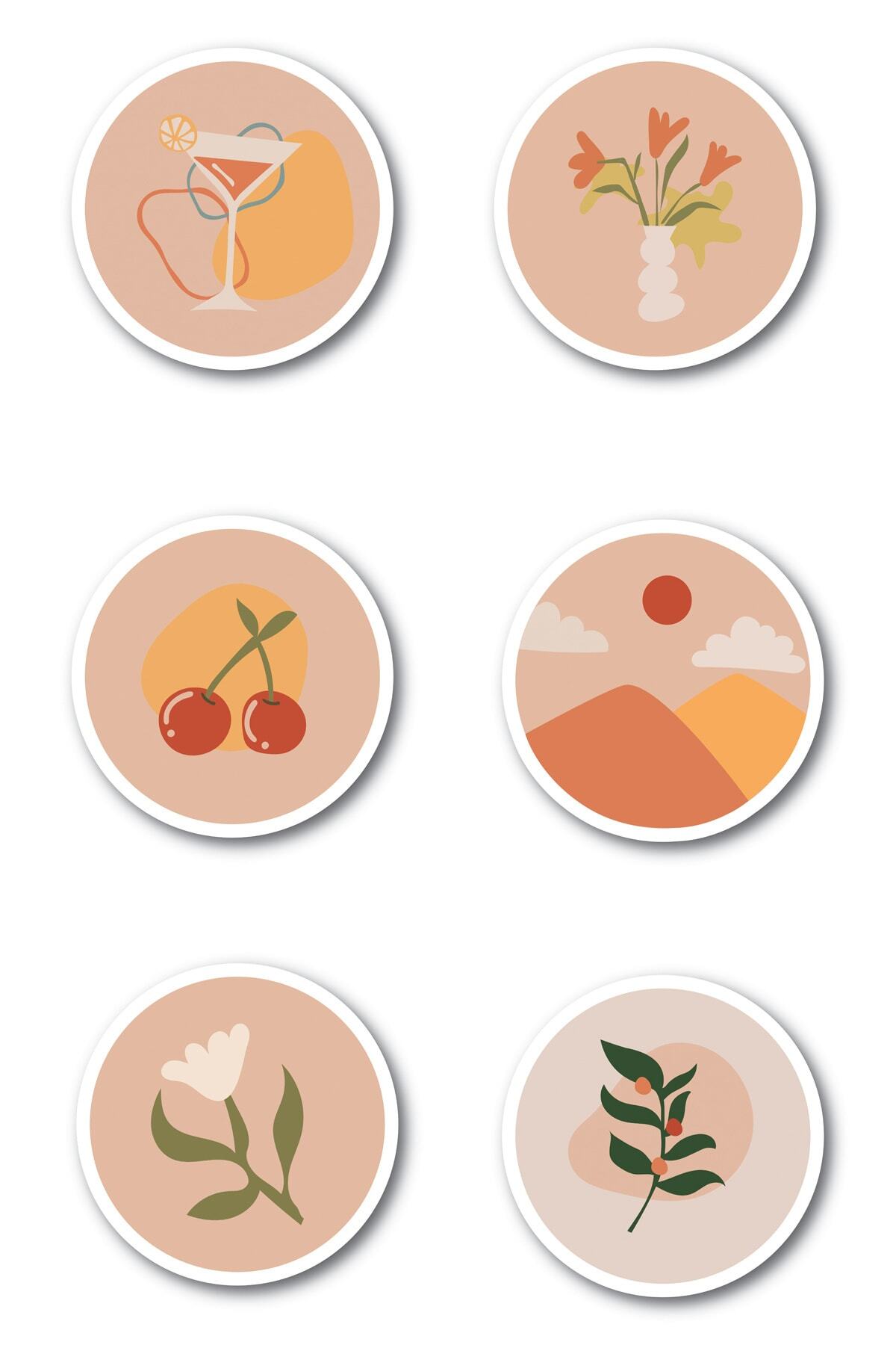 Boho Temalı Sticker Seti - 6 Adet Etiket Seti- Telefon, Tablet, Defter Laptop Uyumlu Etiket