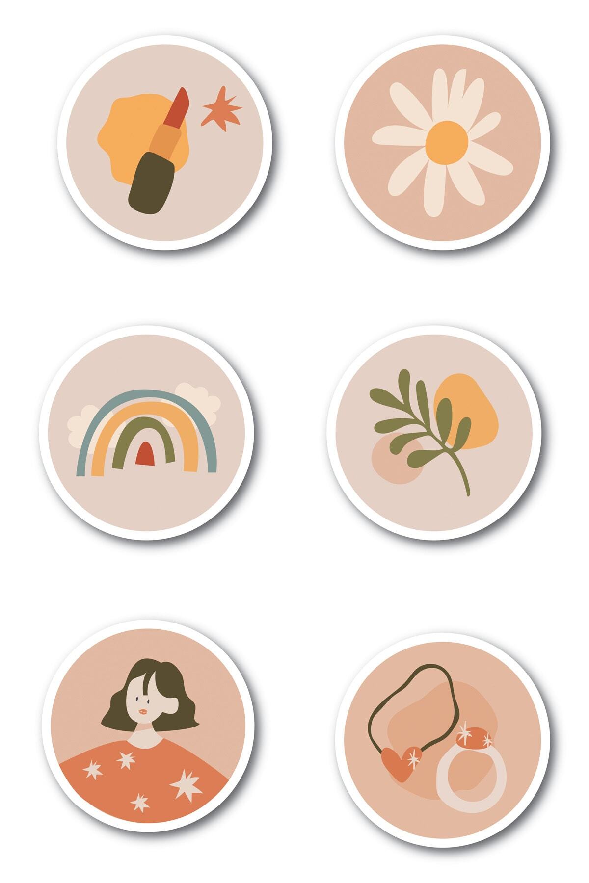 Boho Temalı Sticker Seti - 6 Adet Etiket Seti- Telefon, Tablet, Defter Laptop Uyumlu Etiket