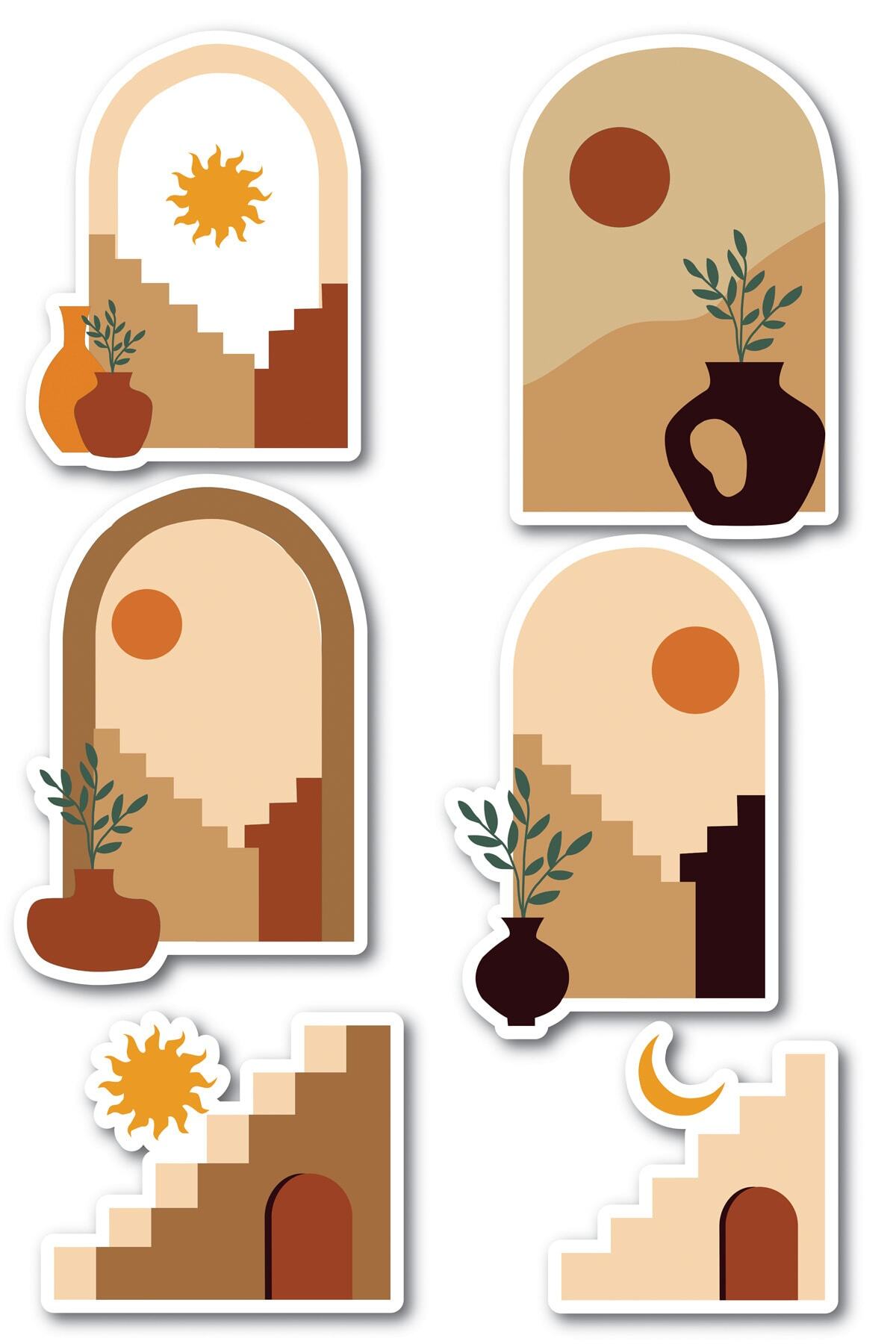 Boho Temalı Sticker Seti - 6 Adet Etiket Seti- Telefon, Tablet, Defter Laptop Uyumlu Etiket