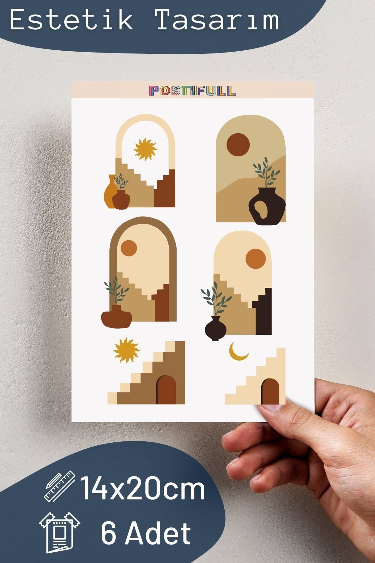 Boho Temalı Sticker Seti - 6 Adet Etiket Seti- Telefon, Tablet, Defter Laptop Uyumlu Etiket