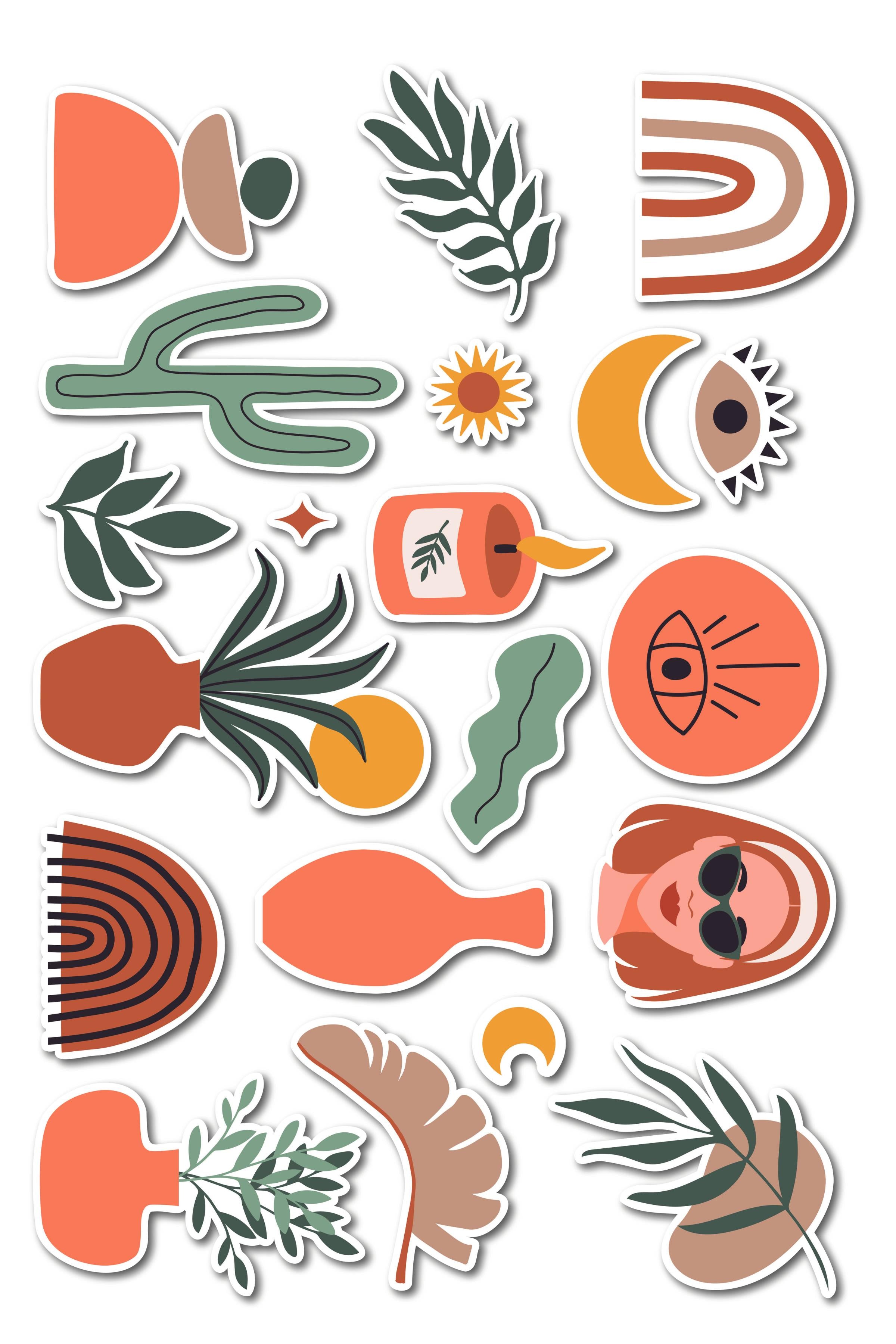 Boho Temalı Sticker ve Etiket Seti - Orta Boy - Su Geçirmez, Kalın Yapışkanlı Sticker Seti