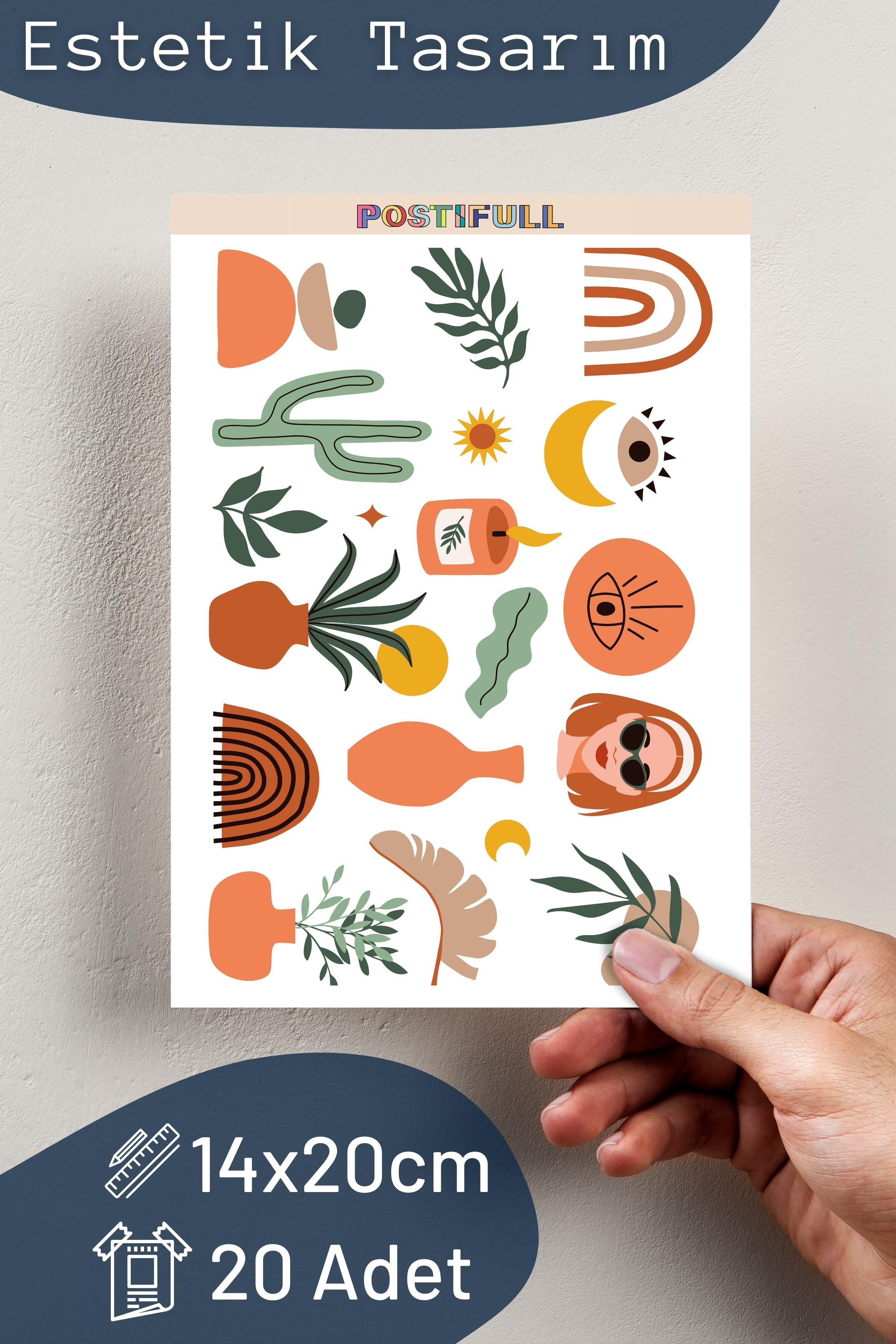 Boho Temalı Sticker ve Etiket Seti - Orta Boy - Su Geçirmez, Kalın Yapışkanlı Sticker Seti