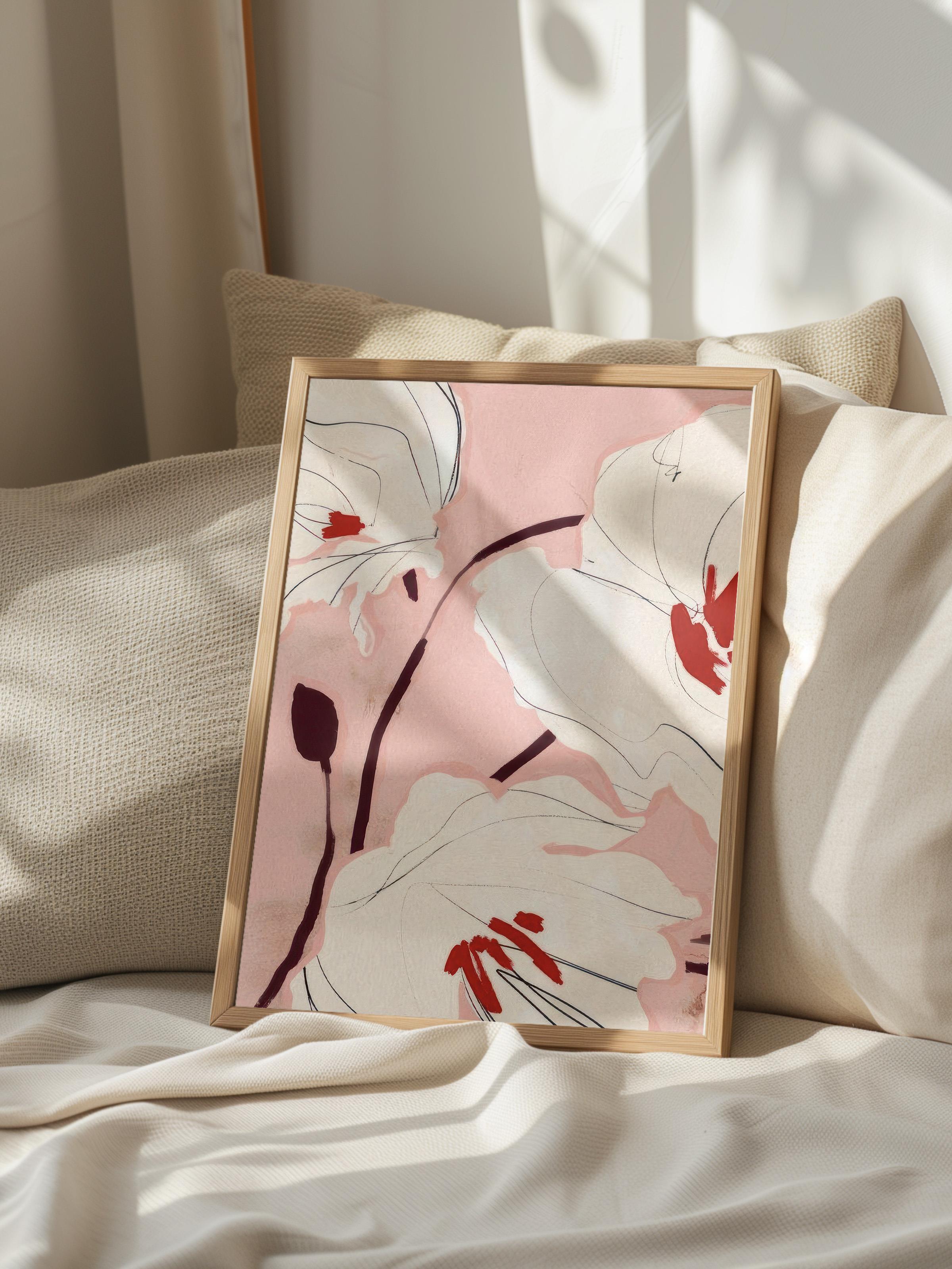 Bold Blossom Çerçeveli Tablo, Ahşap Çerçeve ve Poster, Dikey Duvar Tablosu Comfort Serisi NO:108571