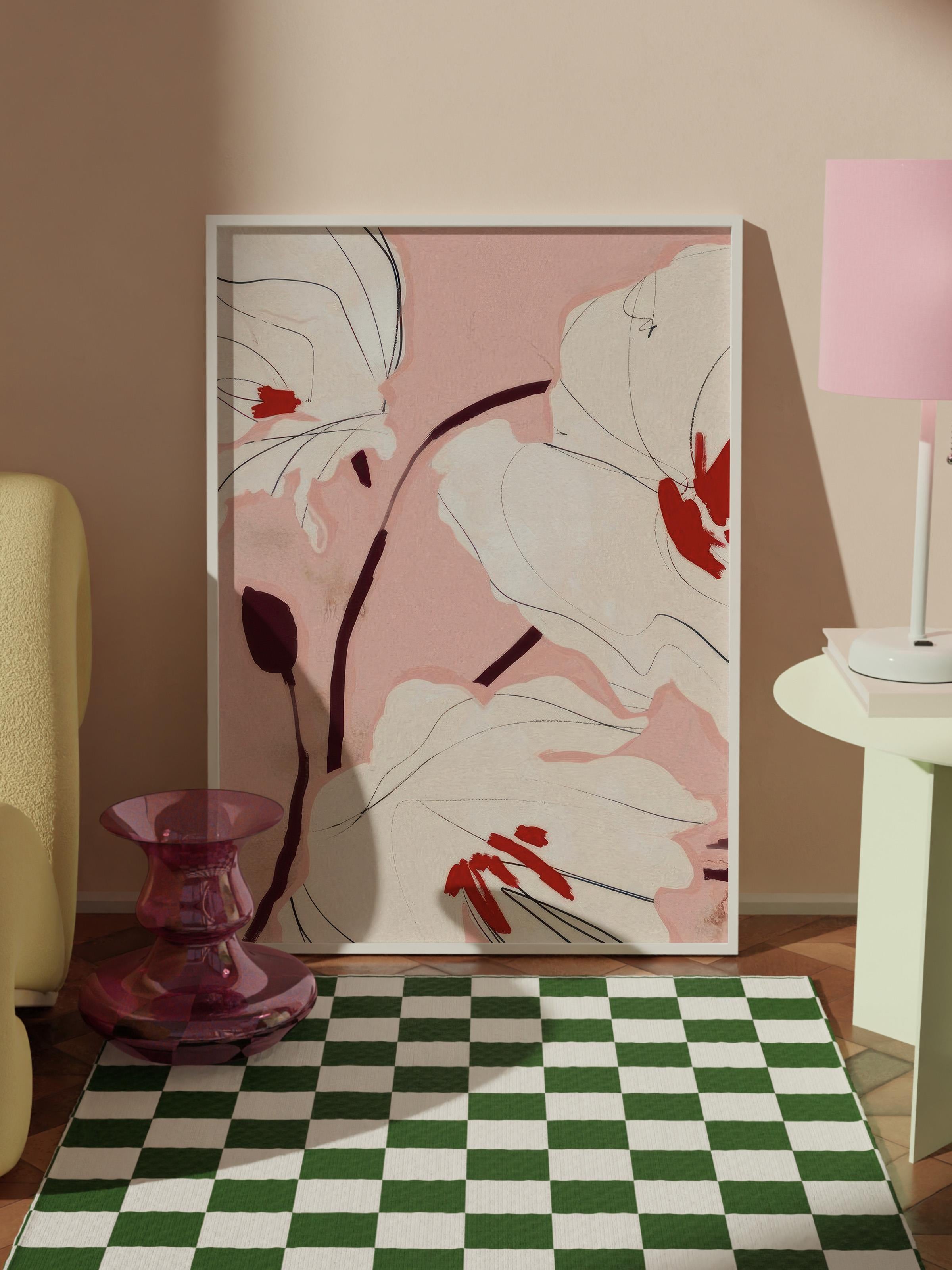 Bold Blossom Çerçeveli Tablo, Beyaz Çerçeve ve Poster, Dikey Duvar Tablosu Comfort Serisi NO:108571