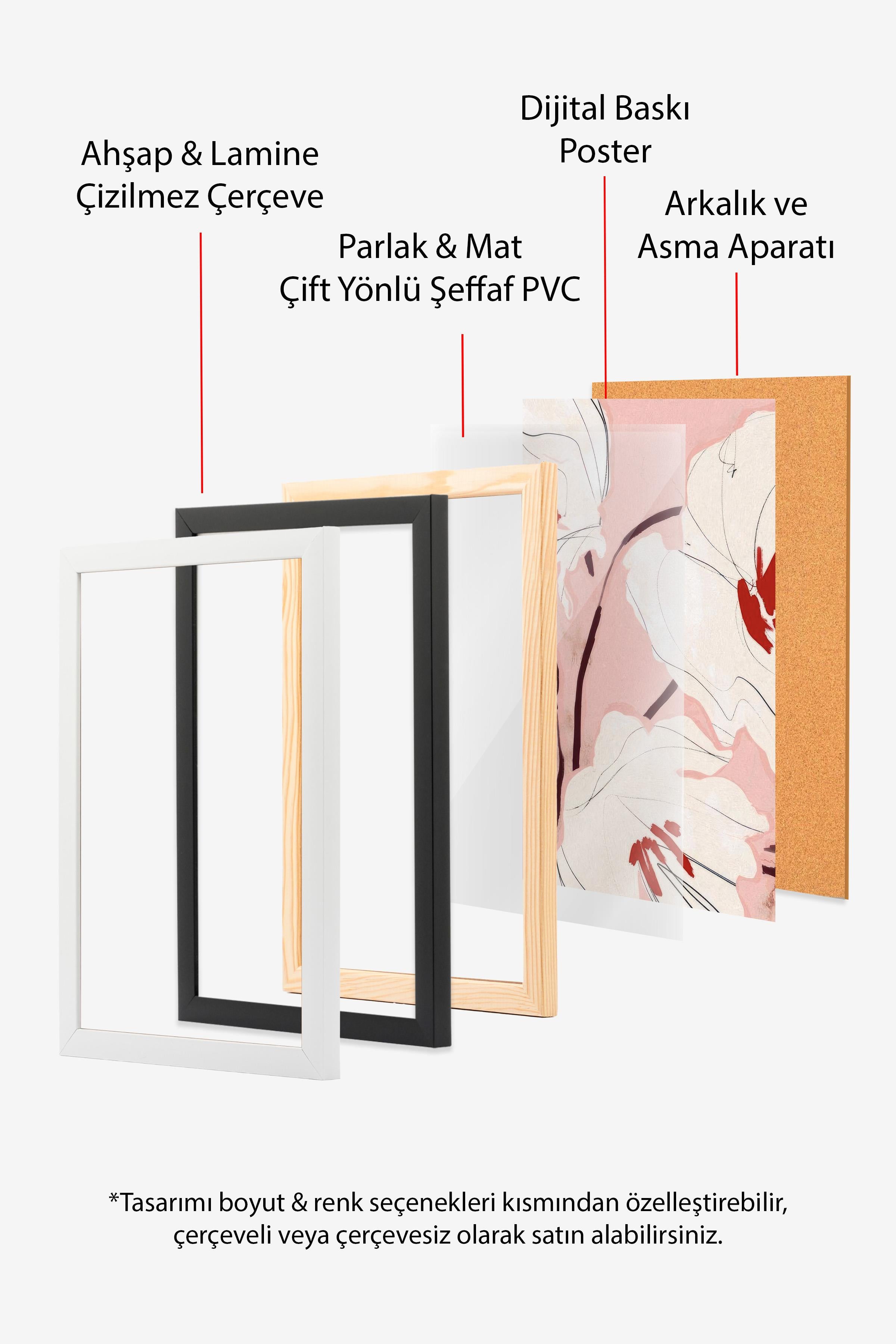 Bold Blossom Çerçeveli Tablo, Beyaz Çerçeve ve Poster, Dikey Duvar Tablosu Comfort Serisi NO:108571