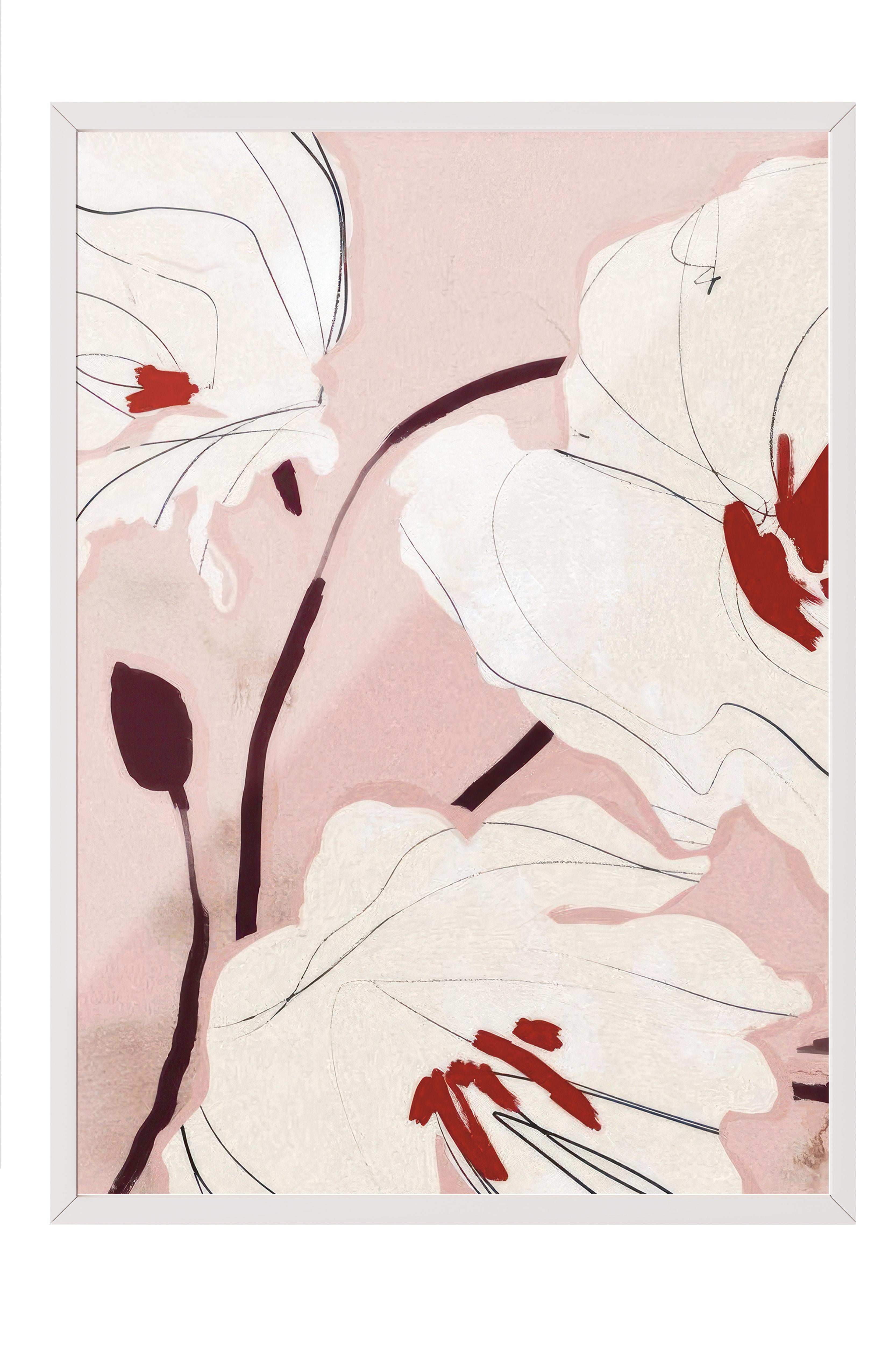 Bold Blossom Çerçeveli Tablo, Beyaz Çerçeve ve Poster, Dikey Duvar Tablosu Comfort Serisi NO:108571